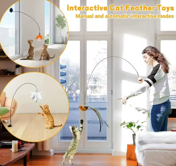 Foto 3 | Xtellar Juguete Interactivo Para Gatos  Simulador De Pájaro Con Caña De Pesca Y Ventosa  Negro