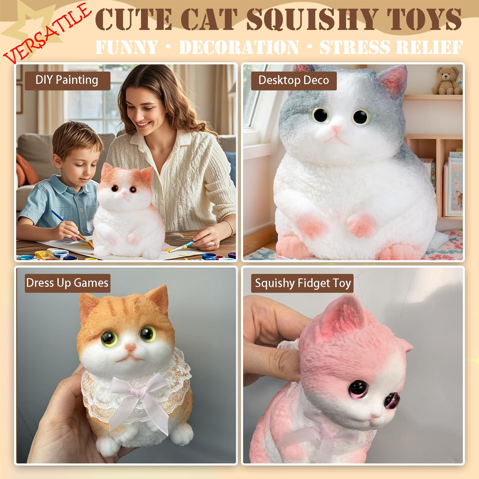 Foto 3 | Juguete Para Gatos Squishy Squeeze Yjppdd  Siamés  Con Superficie Flocada - Venta Internacional.