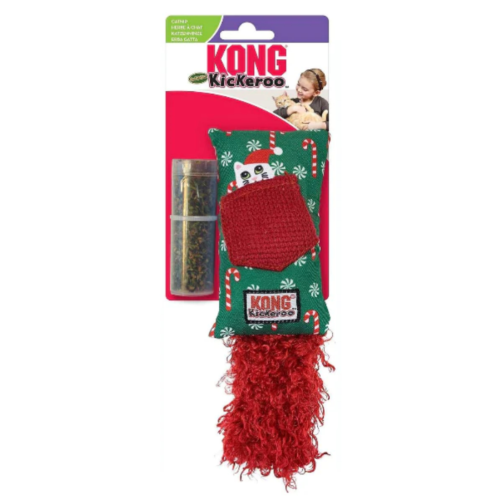 Juguete KONG Kickeroo color Rojo Almohada Navideña con Catnip para Gato