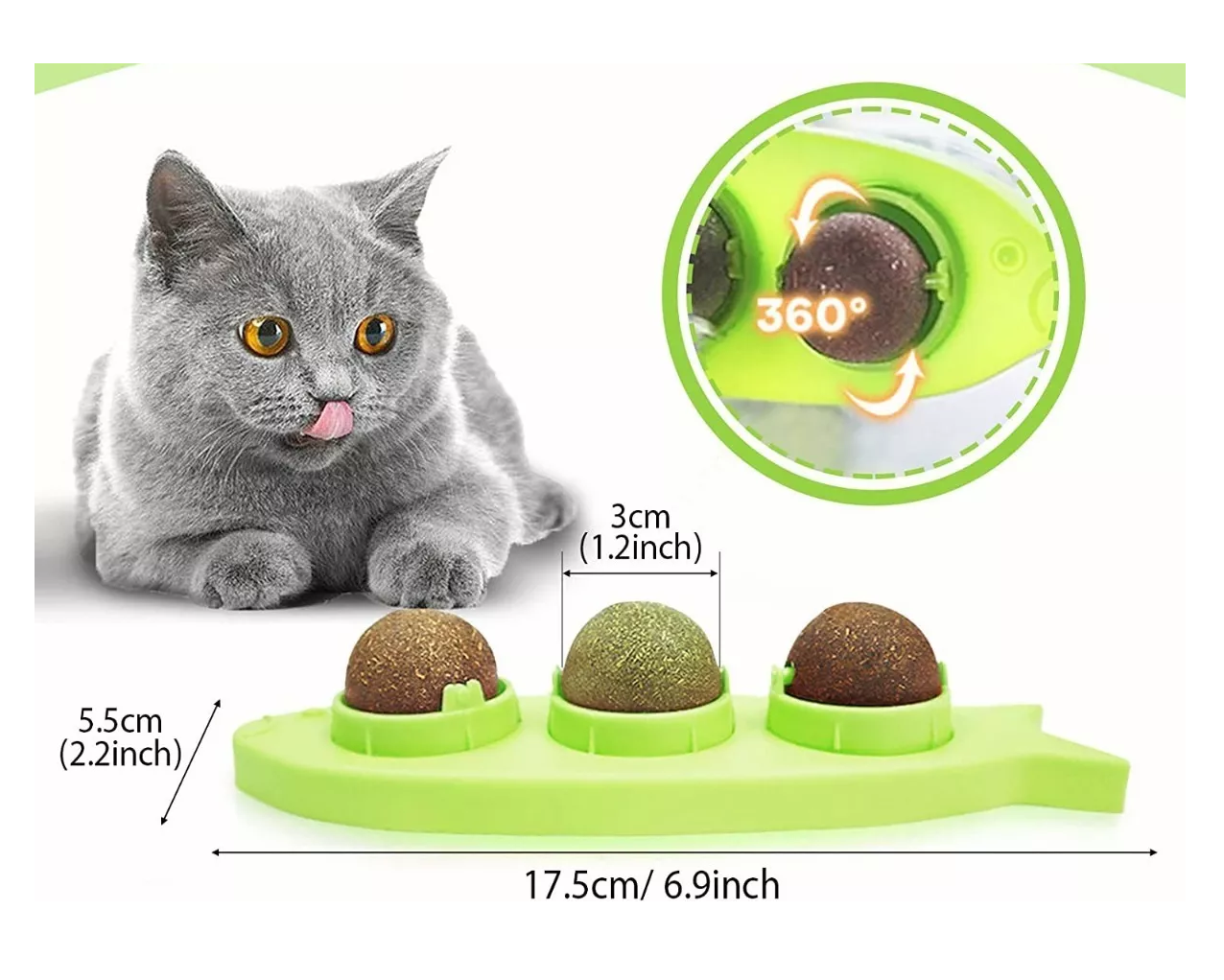 Foto 4 | Catnip Hierba Para Gatos Juguetes Para Gatos 3 Bolas Giratoria Verde