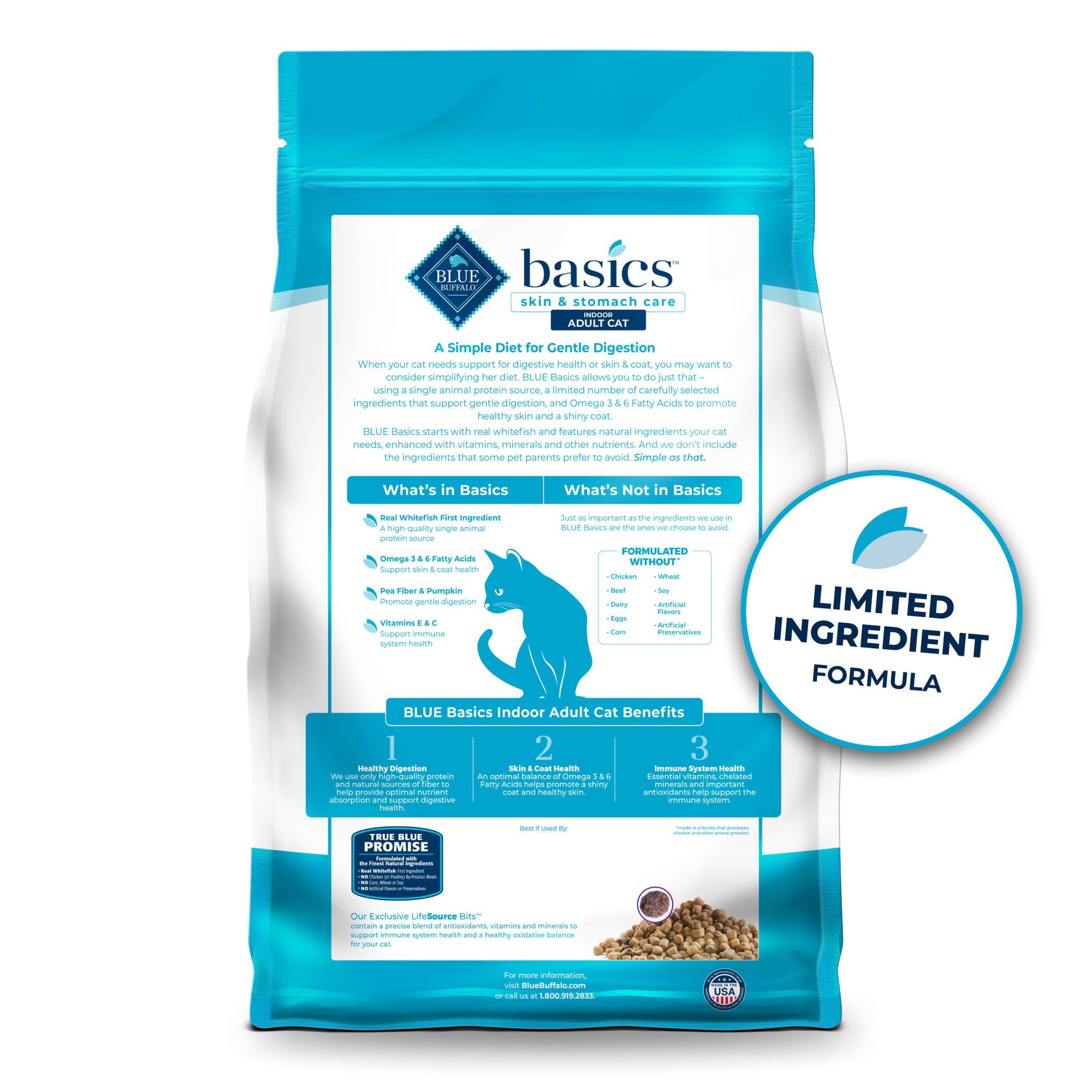 Foto 3 pulgar | Alimento Seco Para Gatos Blue Buffalo Basics Para El Cuidado De La Piel Y El Estómago, 2,27 Kg - Venta Internacional.