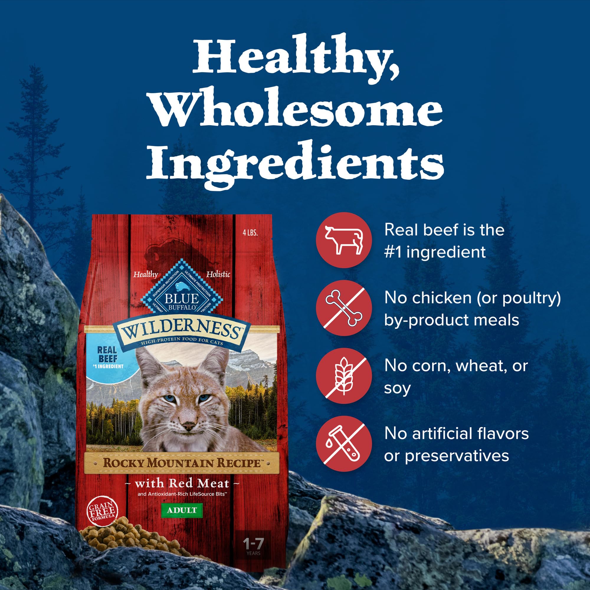Foto 8 pulgar | Comida Para Gatos Blue Buffalo Wilderness Rocky Mountain Red Meat 1.8 Kg - Venta Internacional.