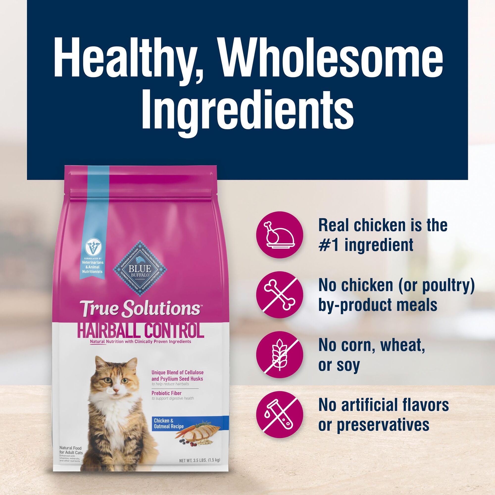 Foto 6 | Alimento Seco Para Gatos Blue Buffalo True Solutions Hairball Control 1,6 Kg - Venta Internacional.