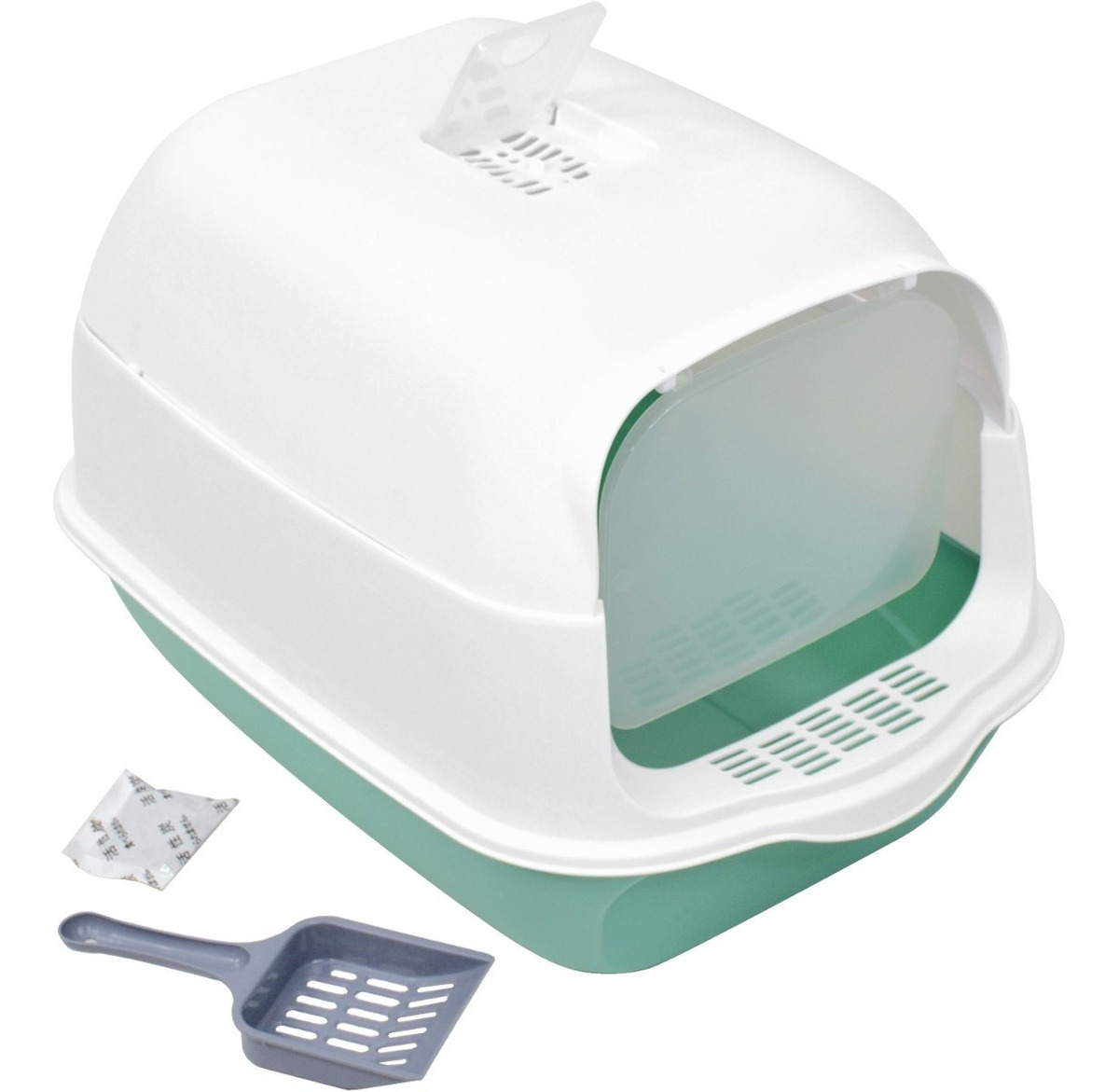 Arenero para Gato con Filtro Anti Olor más Puerta Abatible y Pala Verde