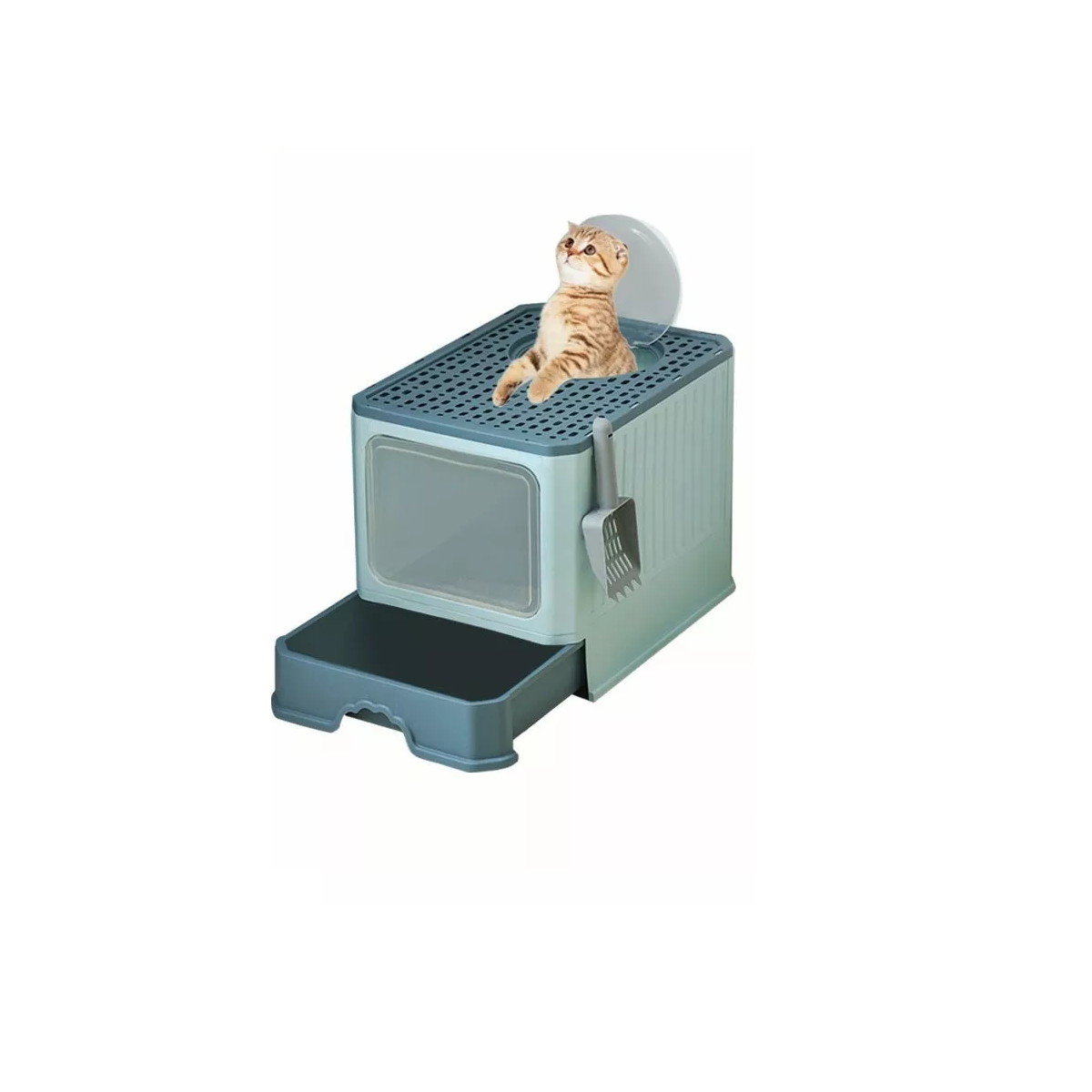 Caja De Arena Portátil Para Gatos Con Tapa Bandeja De Arena No Incluye Mascota Eo Safe Imports Esi-9409 Verde