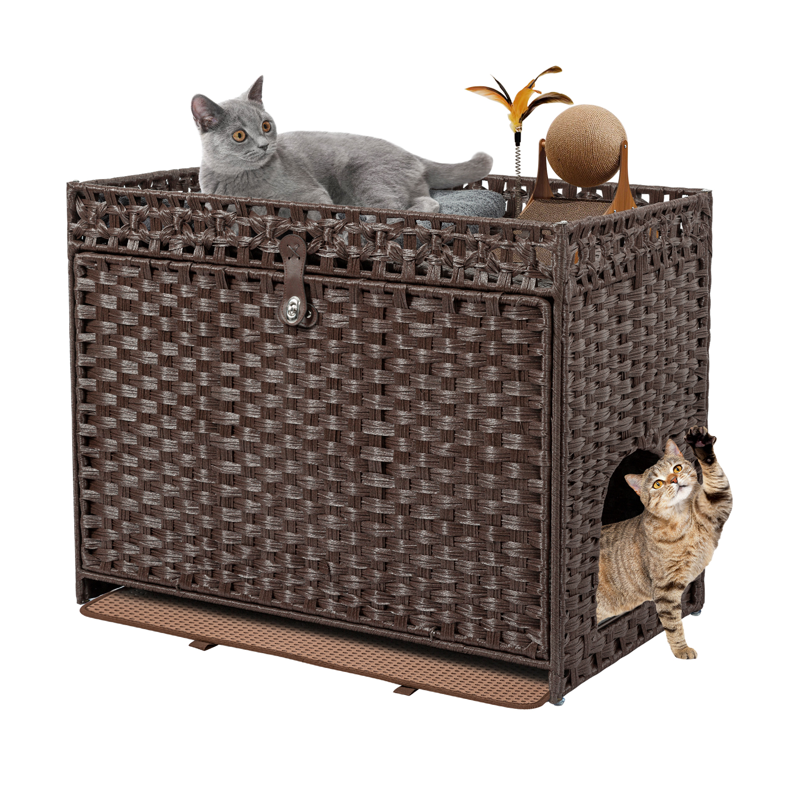 Caja De Arena Gatos Arenero Mascotas Mueble Mimbre Ratán