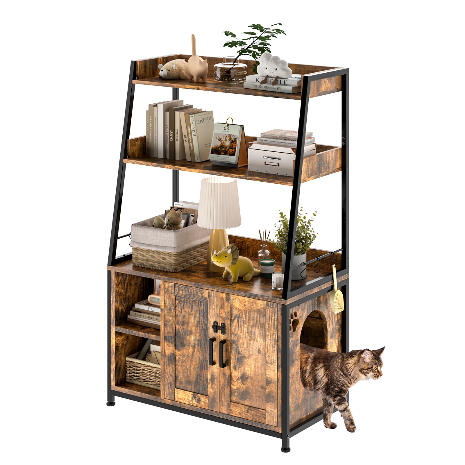 Foto 2 pulgar | Mueble Estante Fabato con Caja de Arena para Gatos Marrón