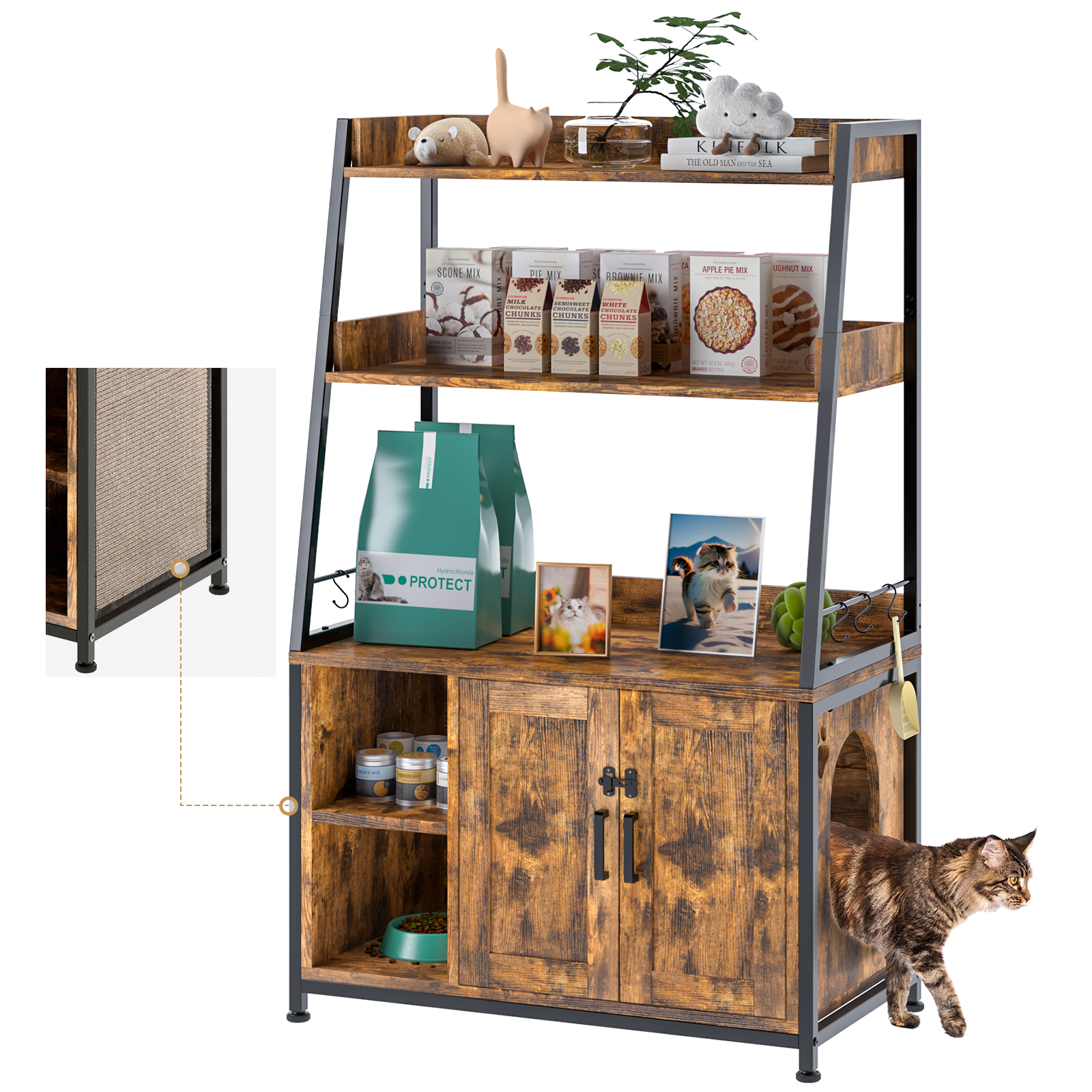 Foto 3 pulgar | Mueble Estante Fabato con Caja de Arena para Gatos Marrón