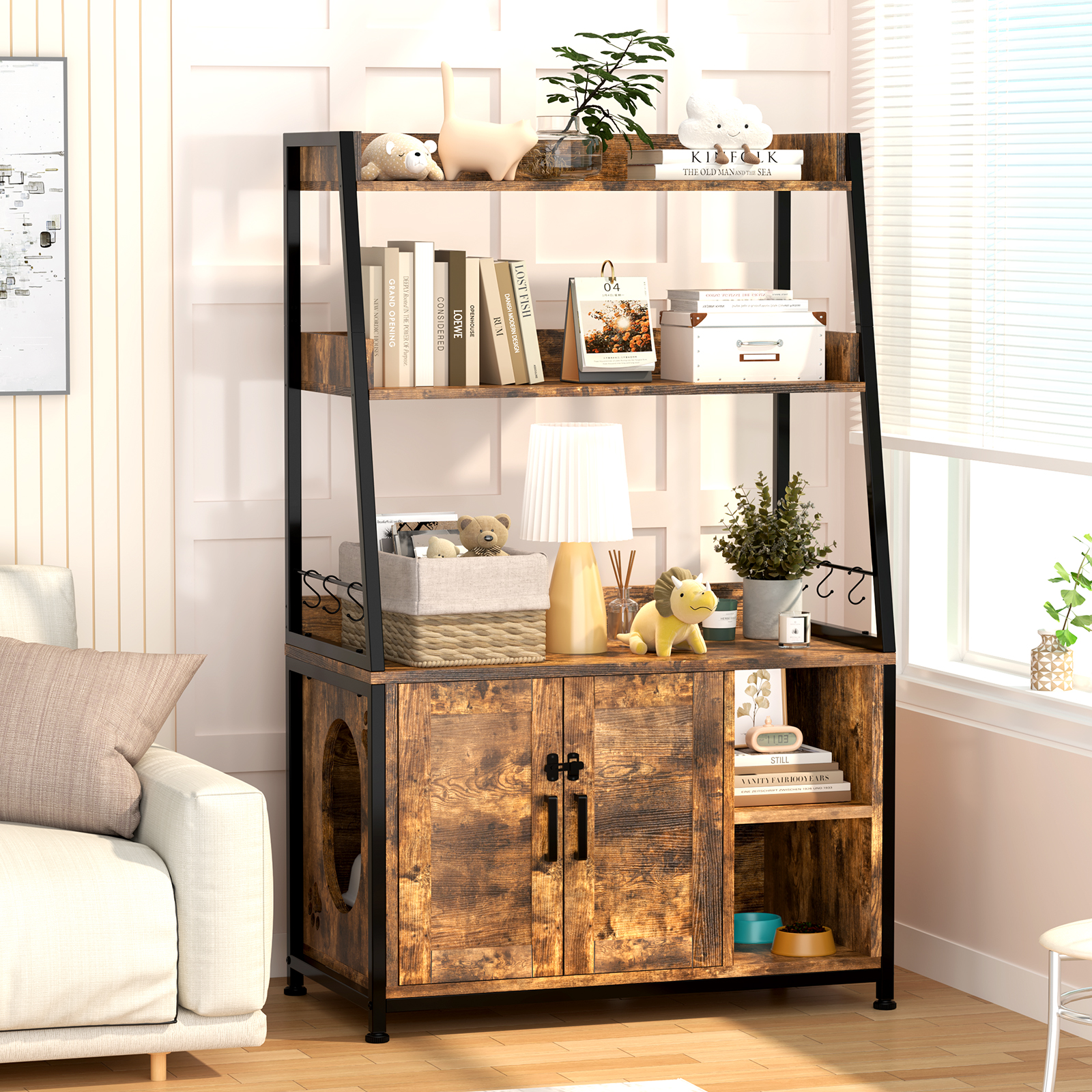 Foto 4 | Mueble Estante Fabato con Caja de Arena para Gatos Marrón