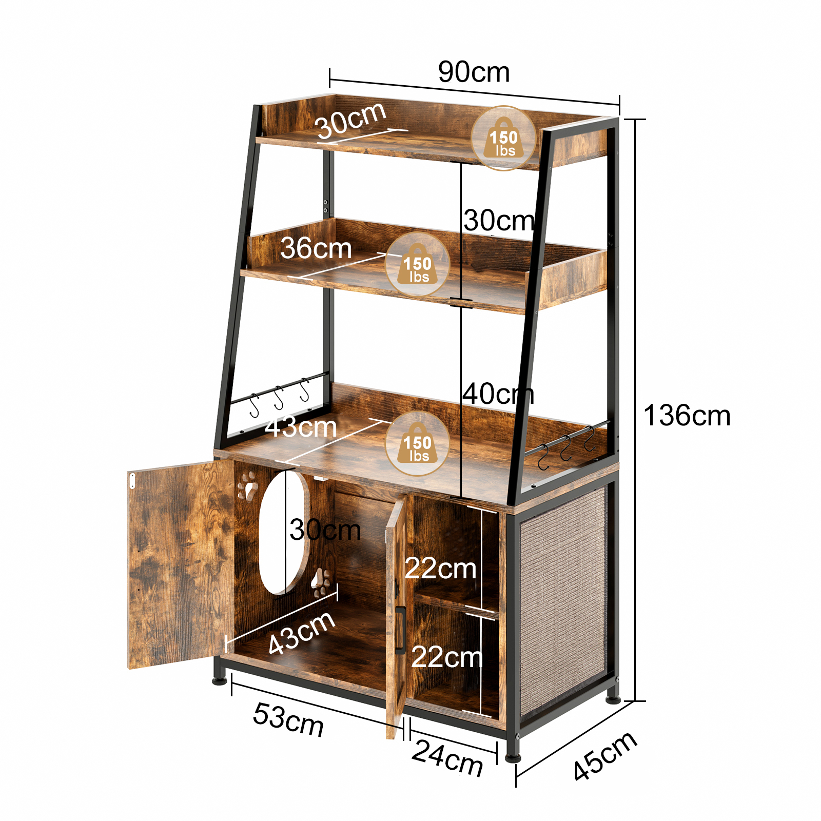 Foto 6 pulgar | Mueble Estante Fabato con Caja de Arena para Gatos Marrón