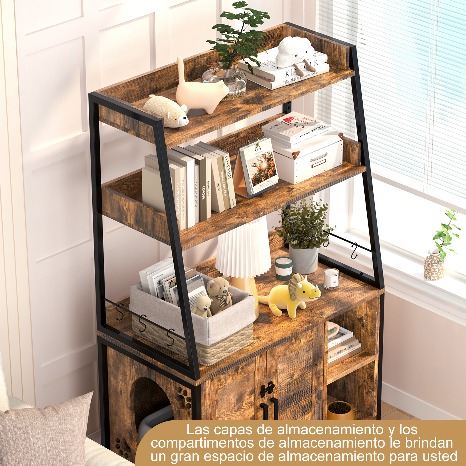 Foto 7 | Mueble Estante Fabato con Caja de Arena para Gatos Marrón