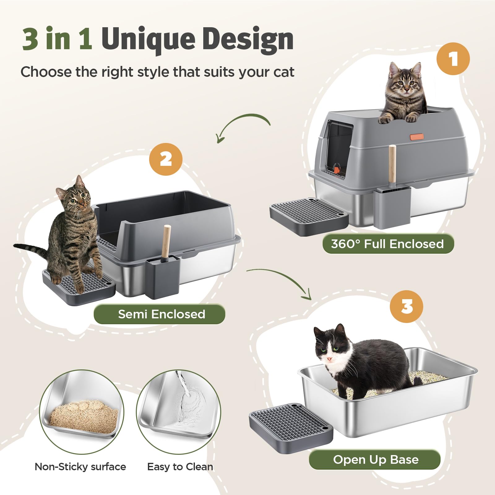 Foto 4 pulgar | Caja De Arena Para Gatos Gimars 3 En 1 De Acero Antifugas De Acero Con Lados Altos - Venta Internacional.