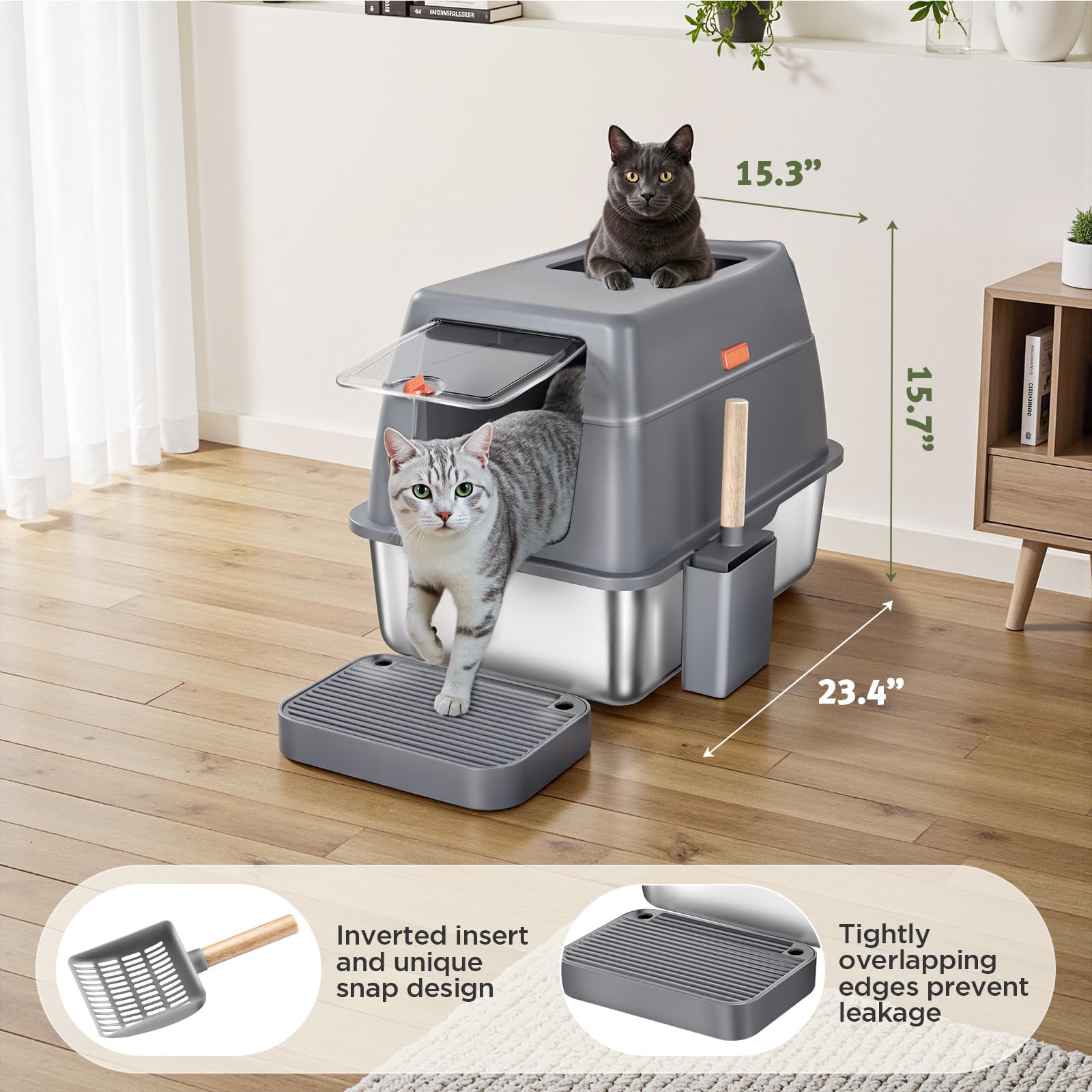 Foto 5 | Caja De Arena Para Gatos Gimars 3 En 1 De Acero Antifugas De Acero Con Lados Altos - Venta Internacional.