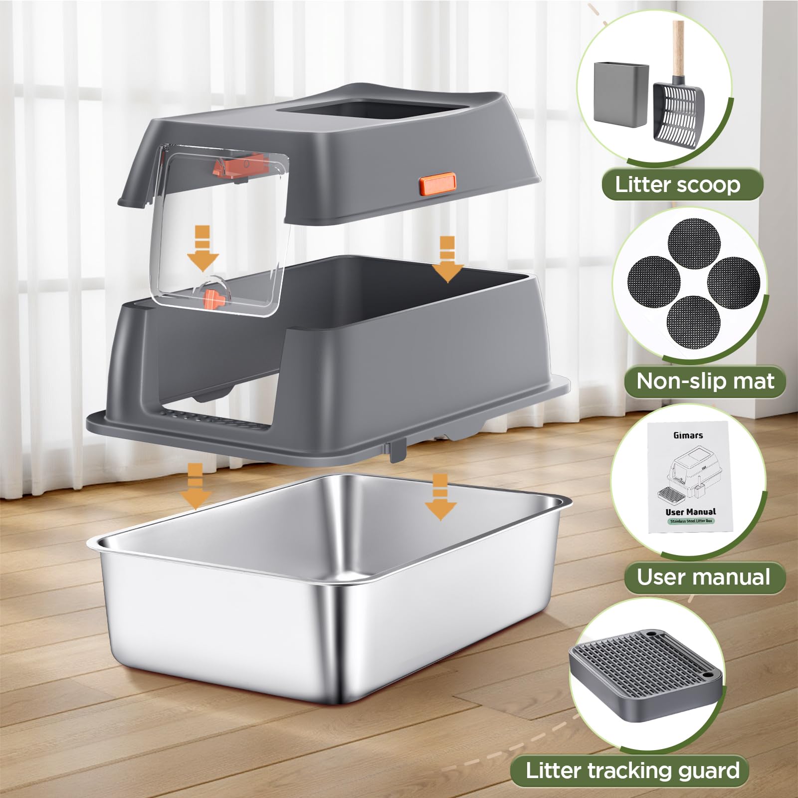 Foto 7 pulgar | Caja De Arena Para Gatos Gimars 3 En 1 De Acero Antifugas De Acero Con Lados Altos - Venta Internacional.