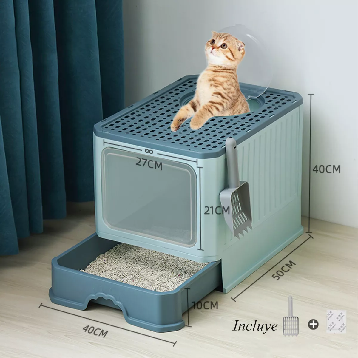 Foto 3 pulgar | Caja De Arena Portátil Para Gatos Con Tapa Bandeja De Arena Eo Safe Imports Esi-9409-1 Verde