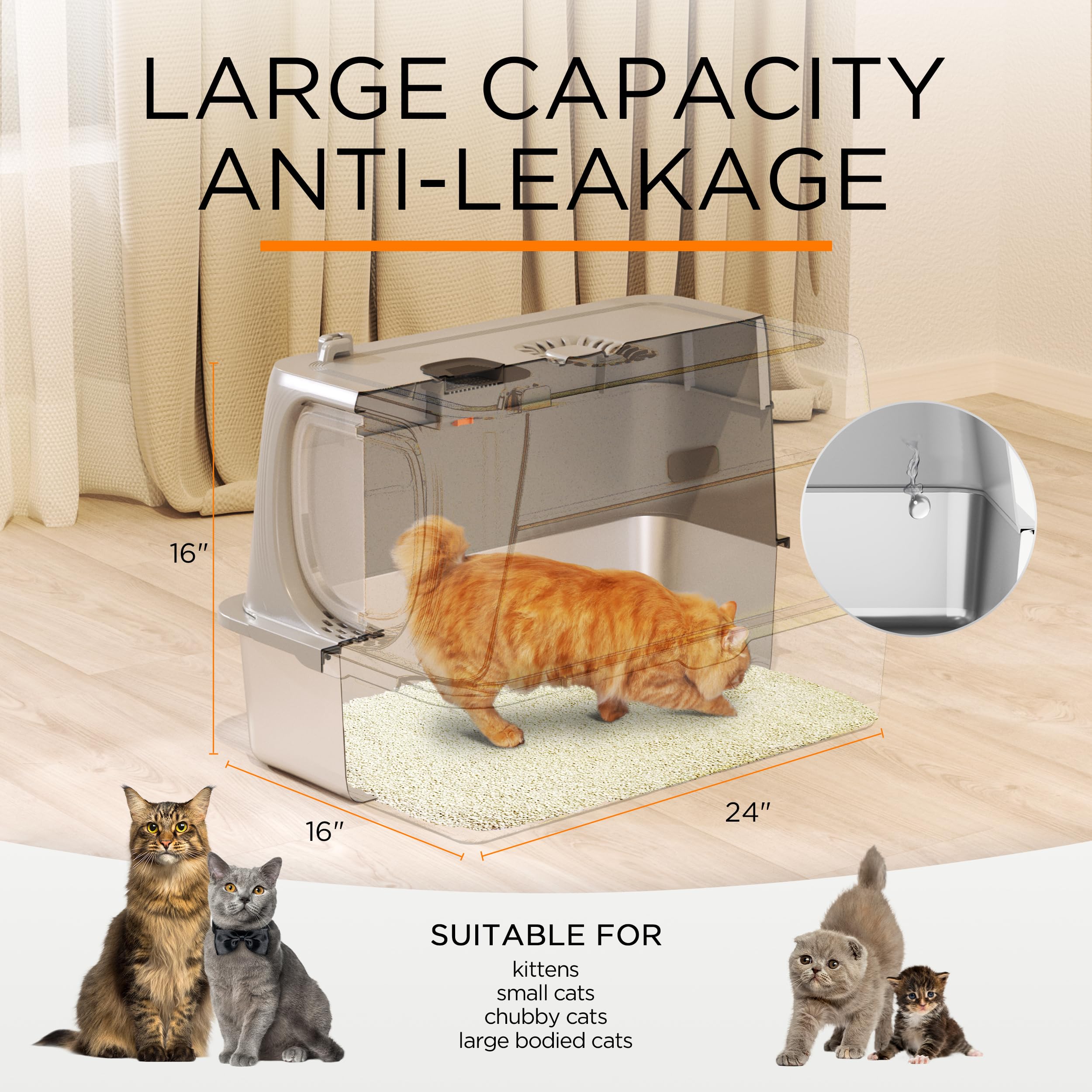 Foto 6 pulgar | Caja De Arena Para Gatos Citylife De Acero Inoxidable Xl Con Tapa Para Grandes Felinos - Venta Internacional.