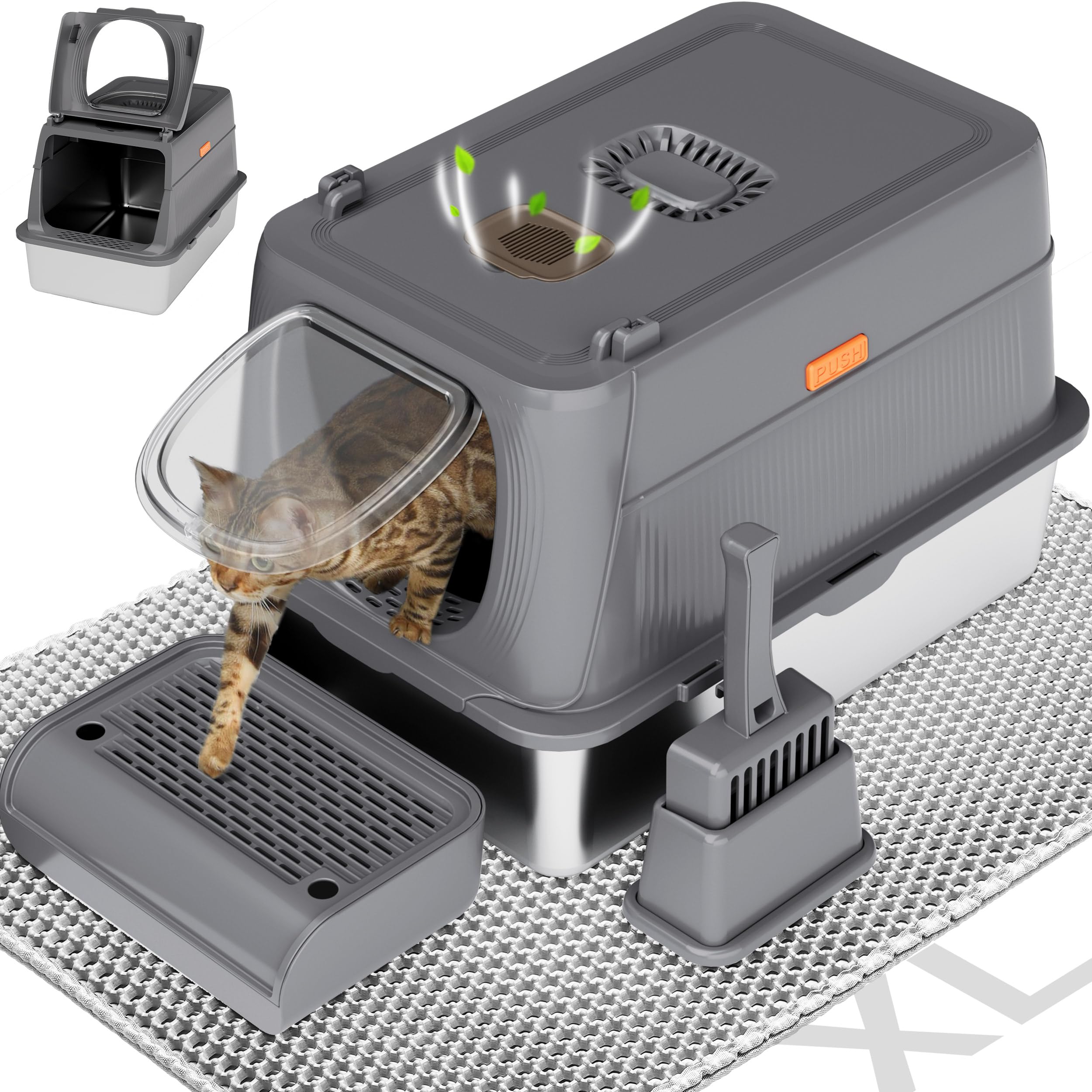 Foto 2 pulgar | Caja De Arena Para Gatos Citylife De Acero Inoxidable Xl Con Tapa Gris Oscuro - Venta Internacional.