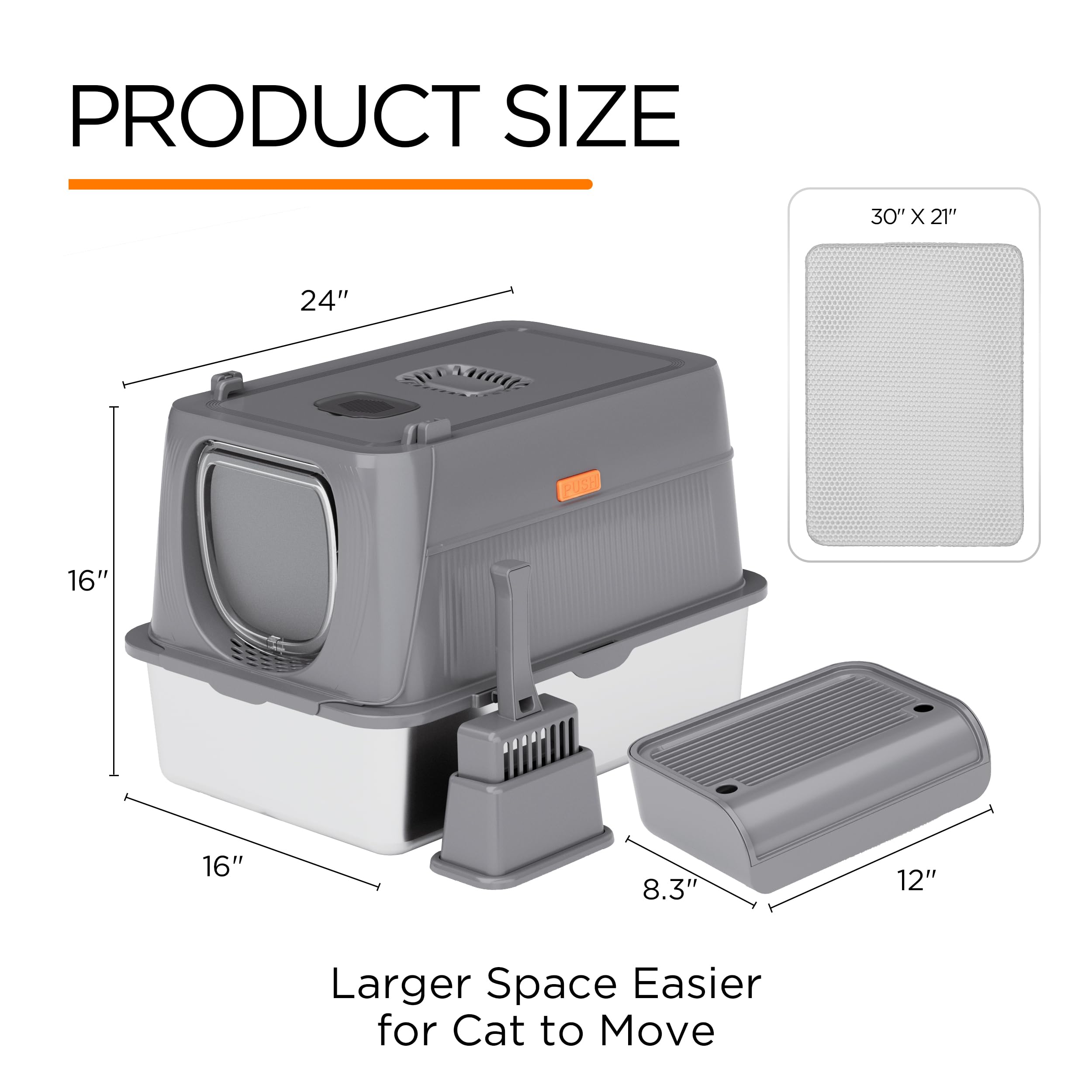 Foto 5 pulgar | Caja De Arena Para Gatos Citylife De Acero Inoxidable Xl Con Tapa Gris Oscuro - Venta Internacional.