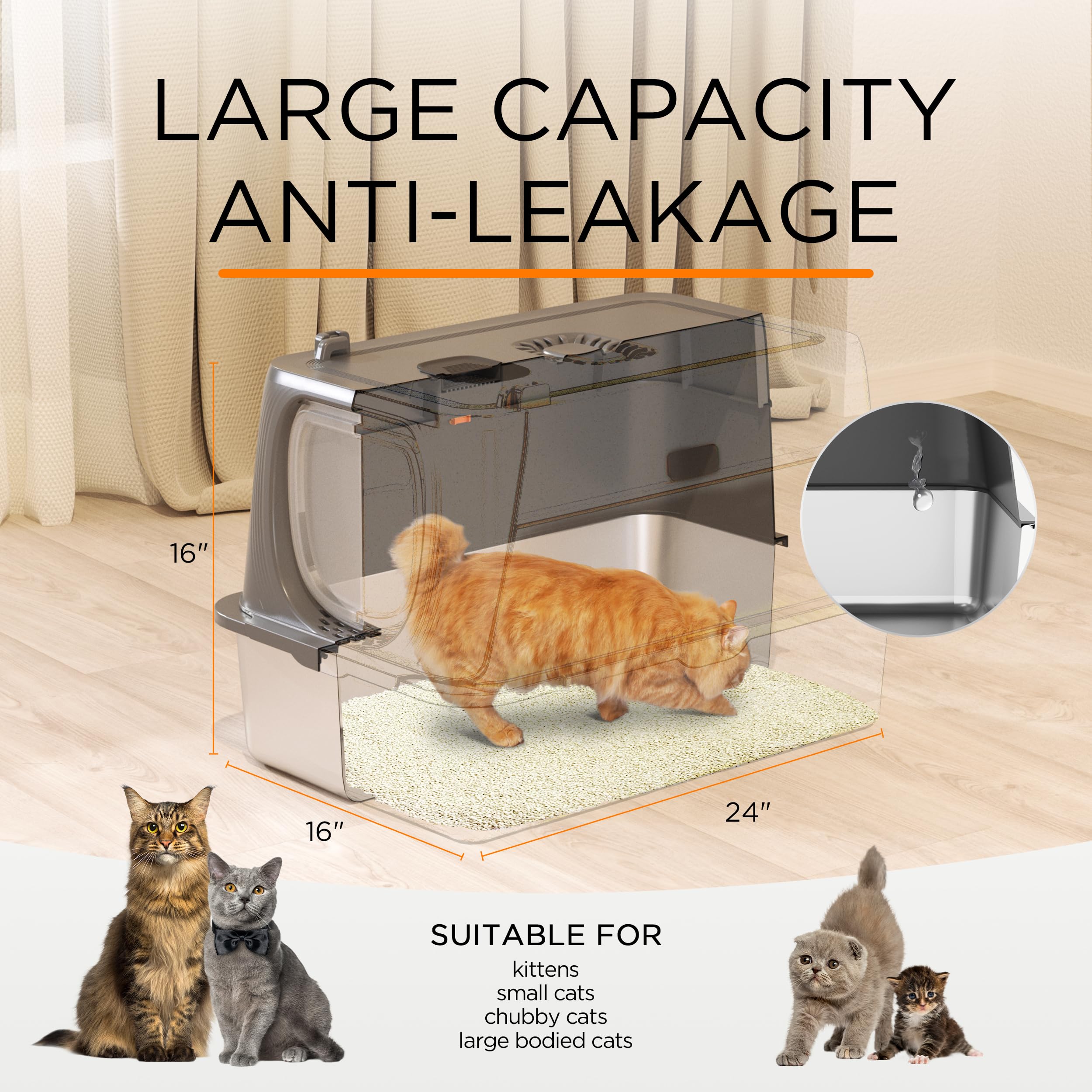 Foto 6 pulgar | Caja De Arena Para Gatos Citylife De Acero Inoxidable Xl Con Tapa Gris Oscuro - Venta Internacional.