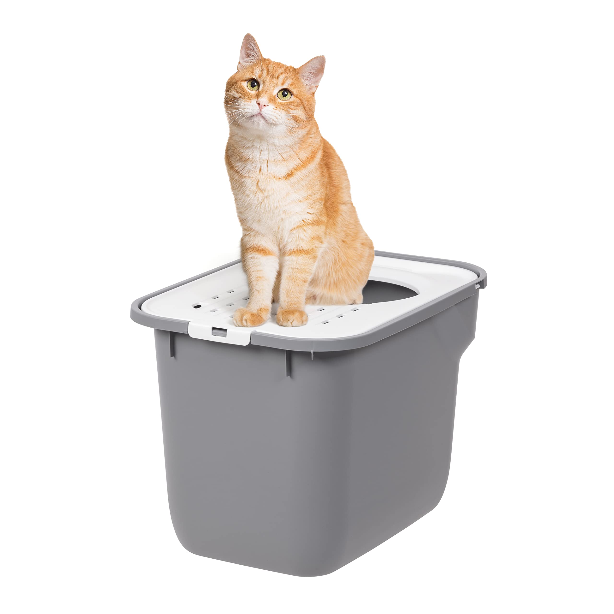 Caja De Arena Para Gatos Iris Usa Con Entrada Superior Grande, Gris Y Blanco - Venta Internacional.