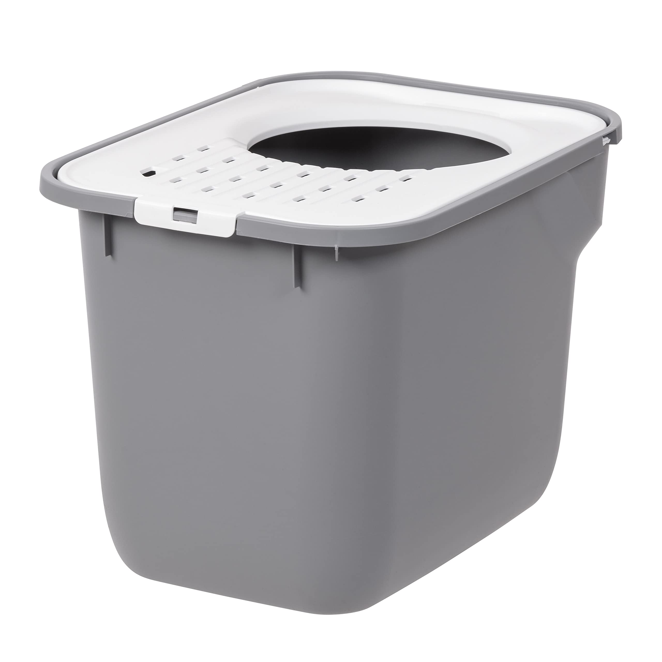 Foto 8 pulgar | Caja De Arena Para Gatos Iris Usa Con Entrada Superior Grande, Gris Y Blanco - Venta Internacional.
