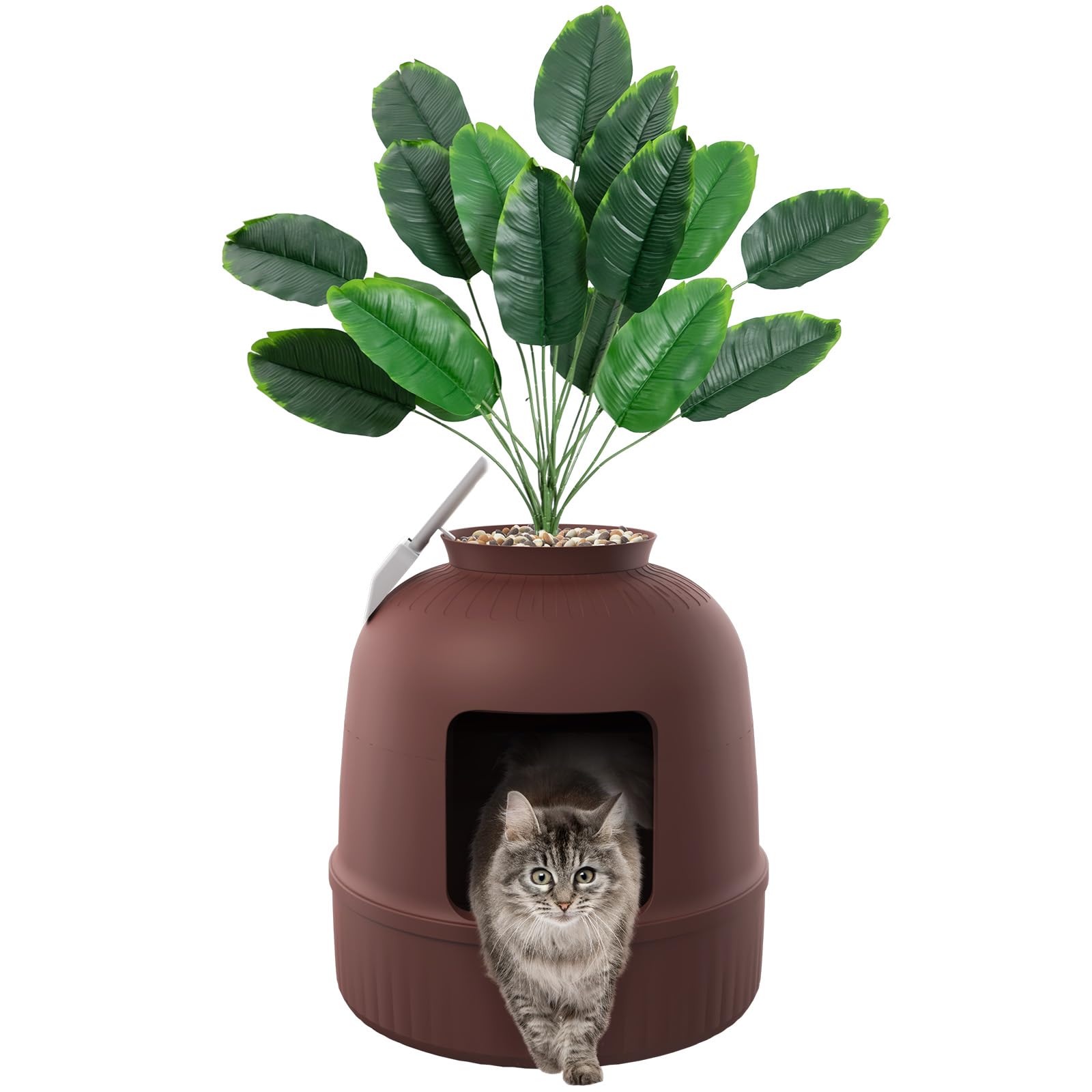 Foto 1 | Caja De Arena Para Gatos Lifewit Con Planta Sintética Y Cuchara, Color Marrón - Venta Internacional.