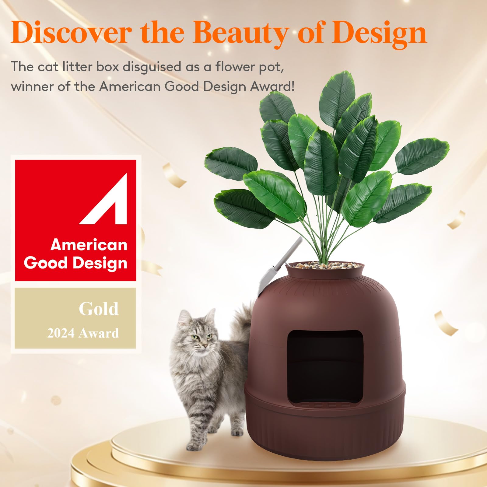 Foto 2 | Caja De Arena Para Gatos Lifewit Con Planta Sintética Y Cuchara, Color Marrón - Venta Internacional.