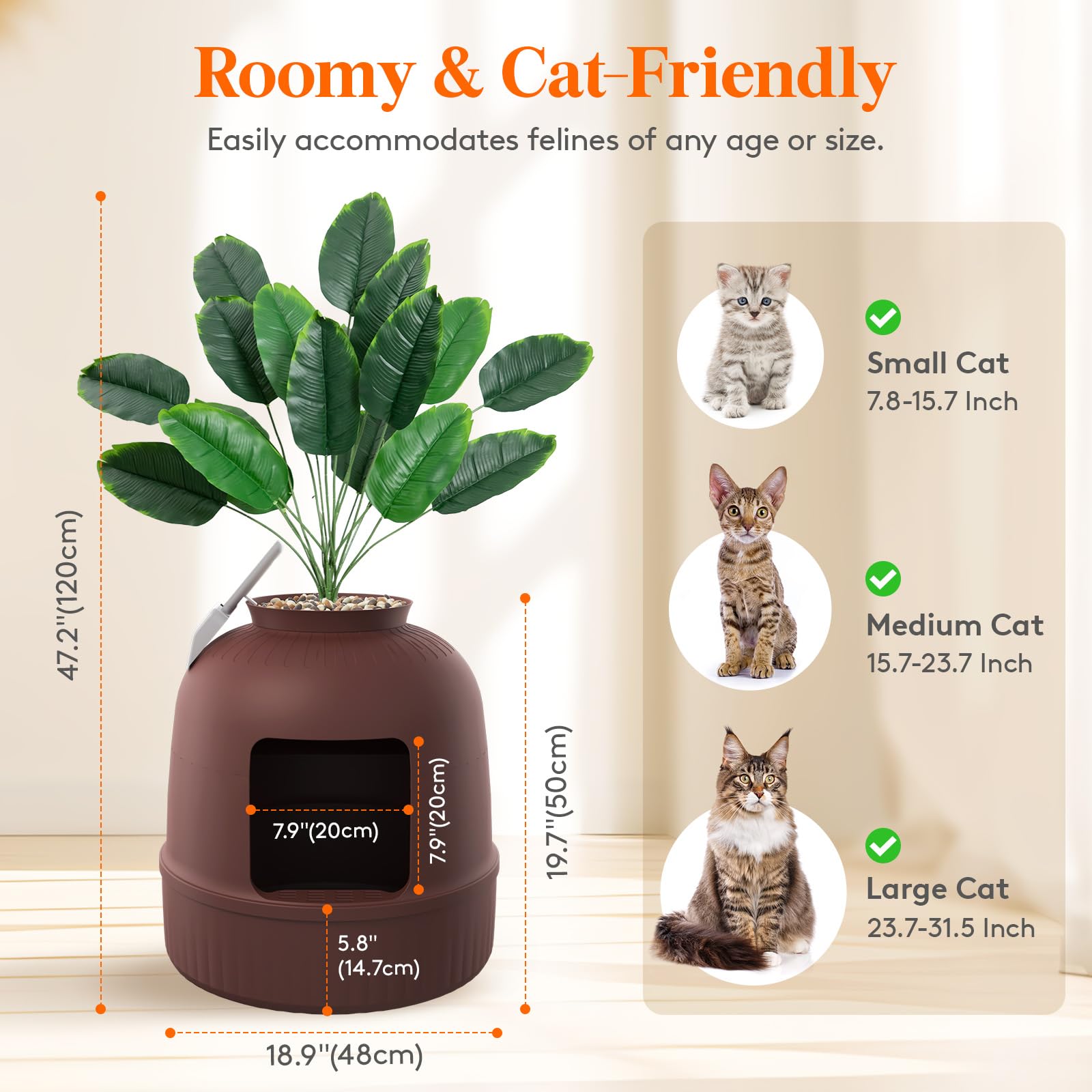 Foto 5 pulgar | Caja De Arena Para Gatos Lifewit Con Planta Sintética Y Cuchara, Color Marrón - Venta Internacional.