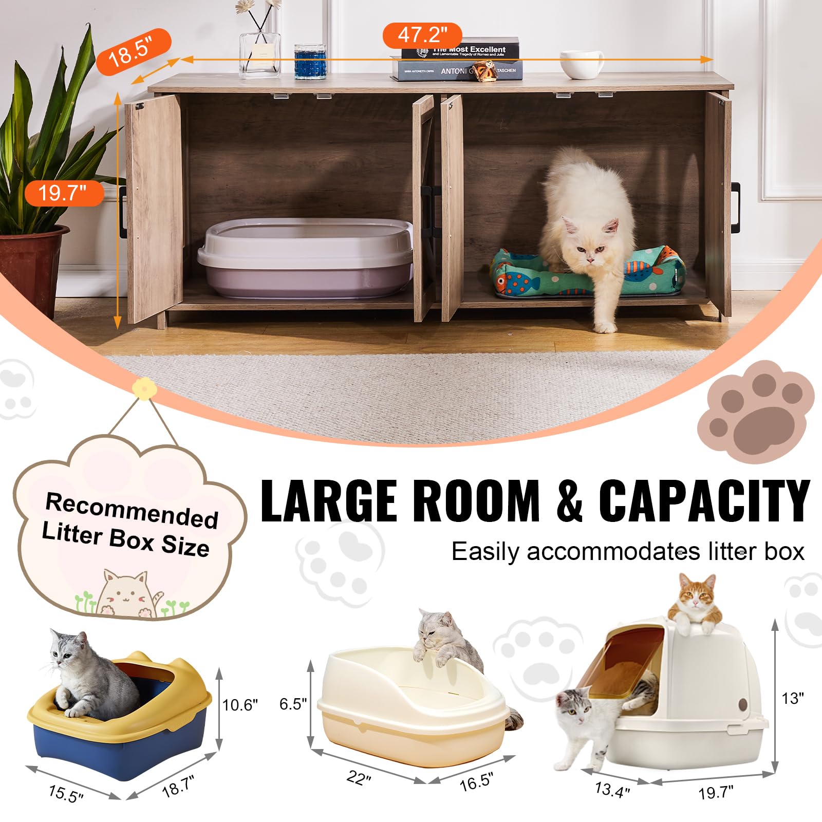 Foto 5 pulgar | Caja De Arena Para Gatos Vevor Para 2 Gatos, 47,2 De Largo X 18,5 De Ancho X 19,7 De Alto - Venta Internacional.