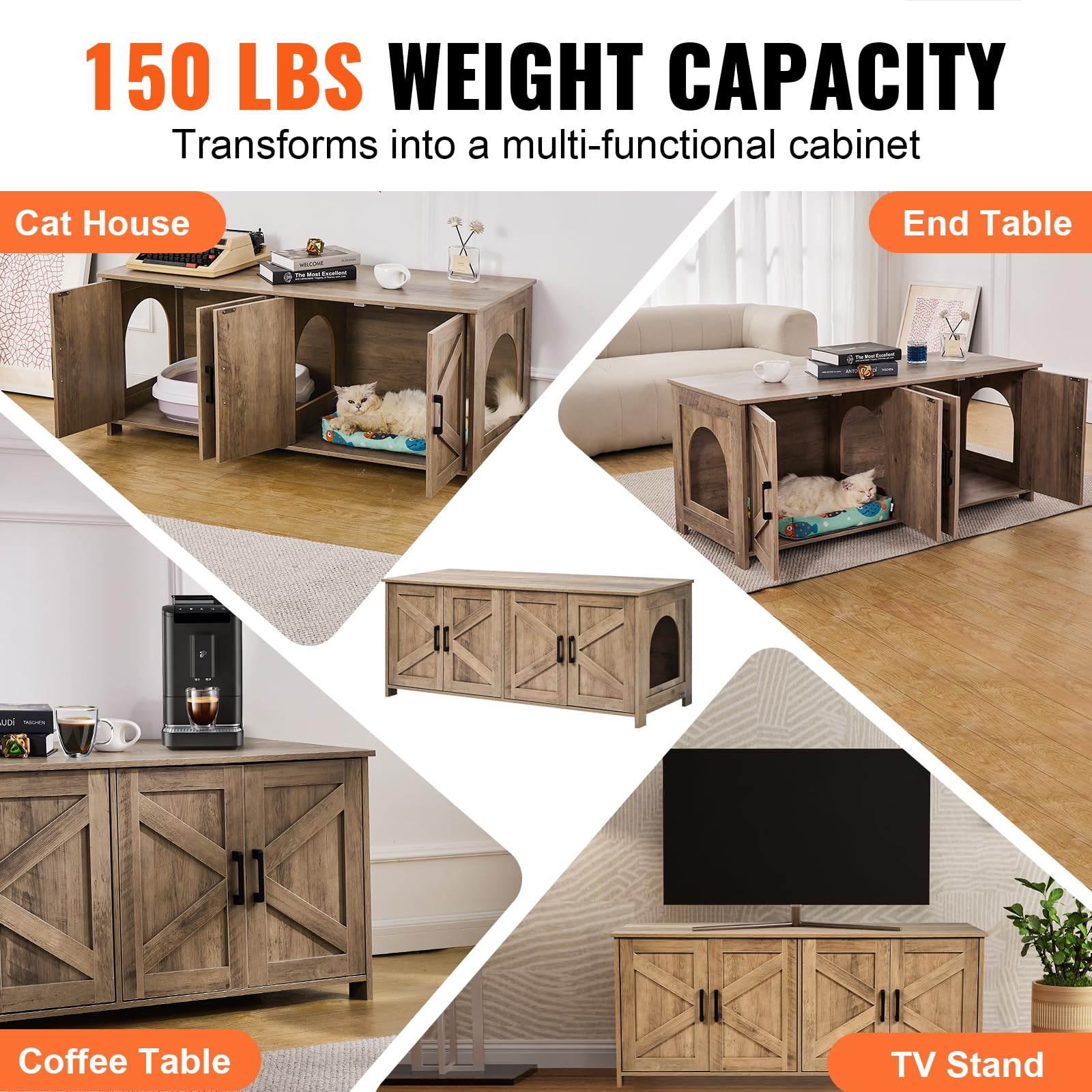 Foto 5 | Caja De Arena Para Gatos Vevor Para 2 Gatos, 47,2 De Largo X 18,5 De Ancho X 19,7 De Alto - Venta Internacional.
