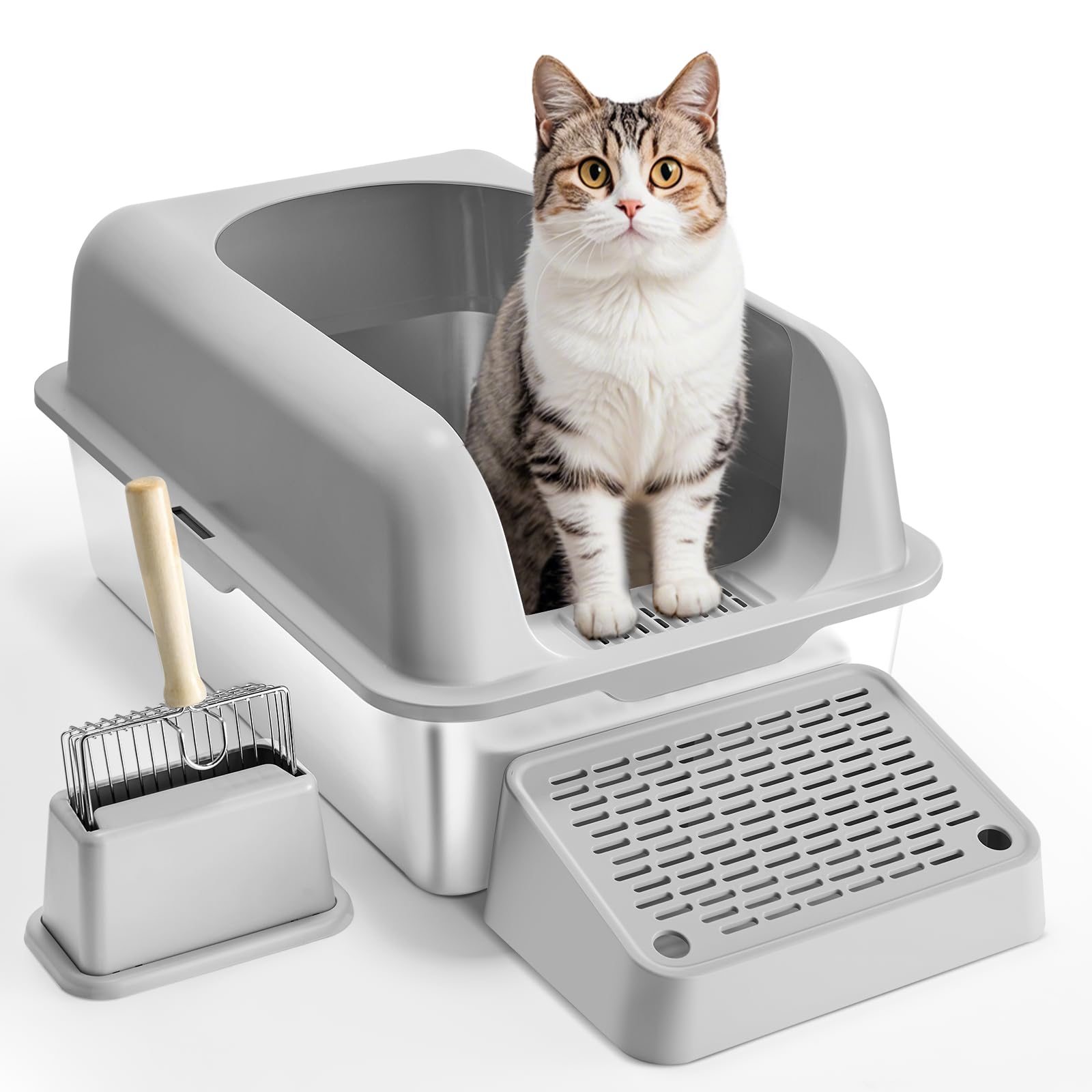 Foto 2 pulgar | Caja De Arena Para Gatos Vevor De Acero Inoxidable Xl Cerrada Con Tapa - Venta Internacional.