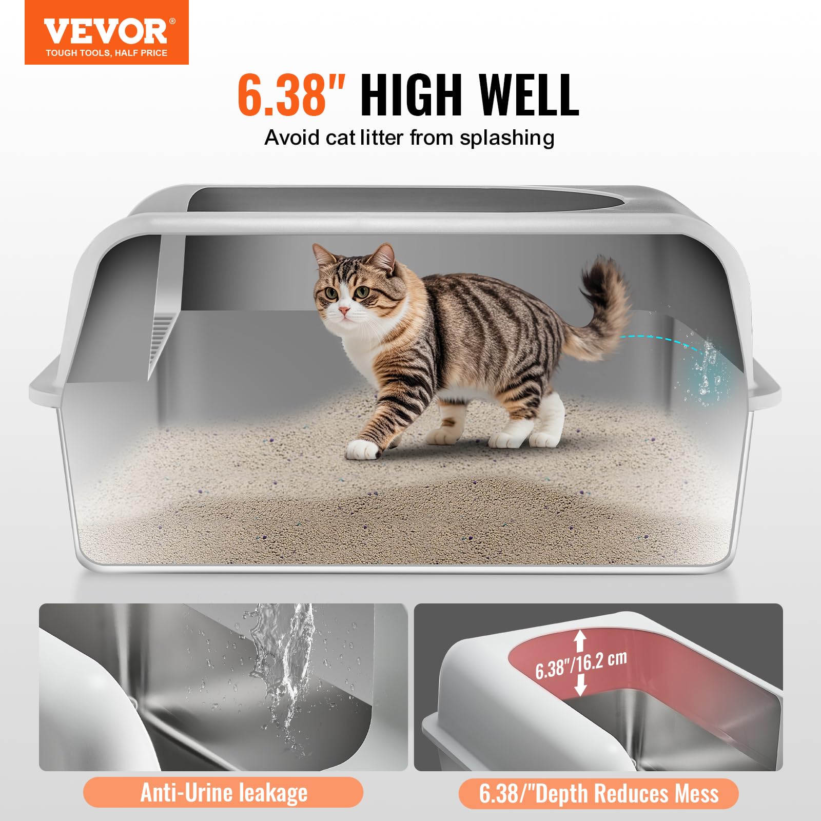 Foto 3 pulgar | Caja De Arena Para Gatos Vevor De Acero Inoxidable Xl Cerrada Con Tapa - Venta Internacional.