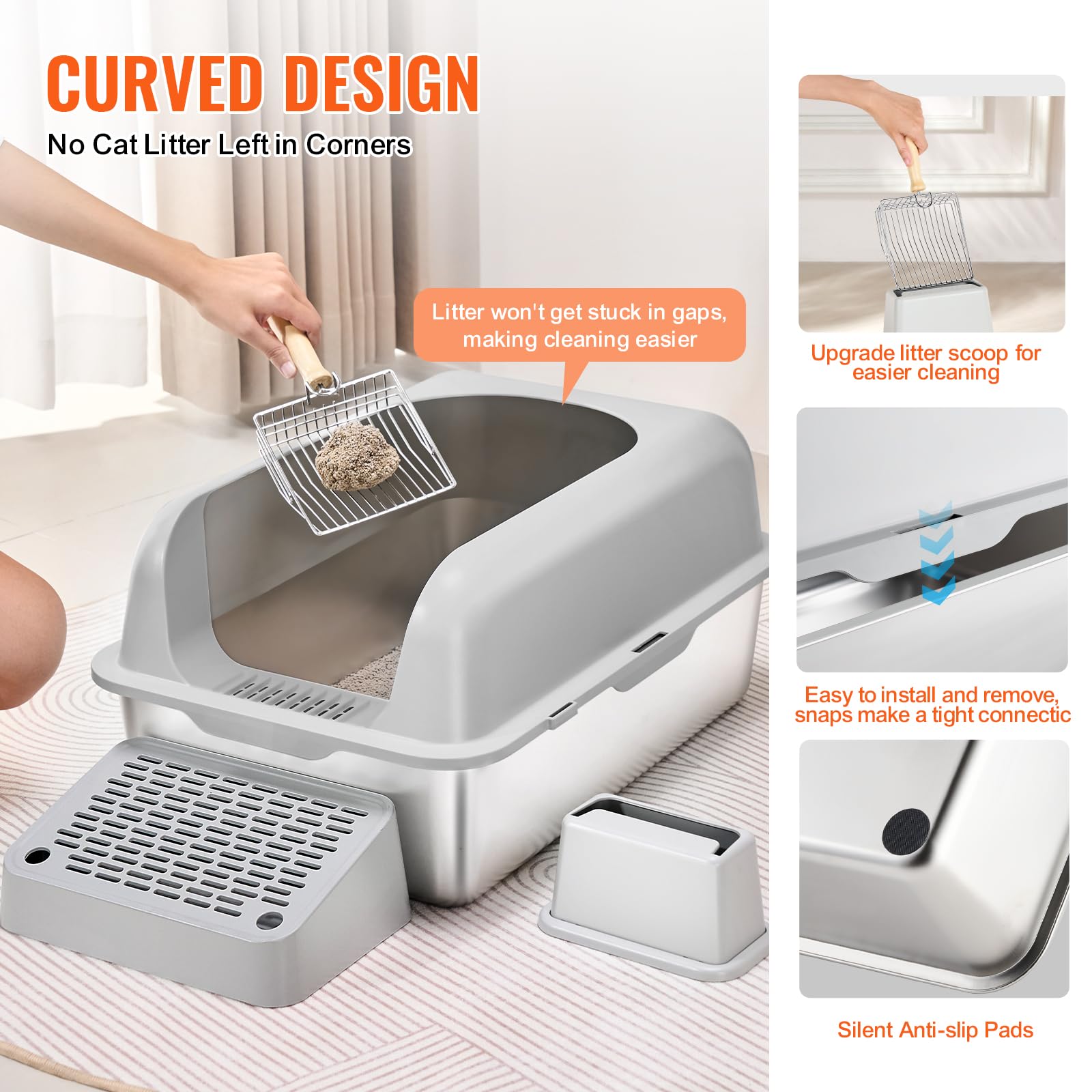 Foto 4 pulgar | Caja De Arena Para Gatos Vevor De Acero Inoxidable Xl Cerrada Con Tapa - Venta Internacional.