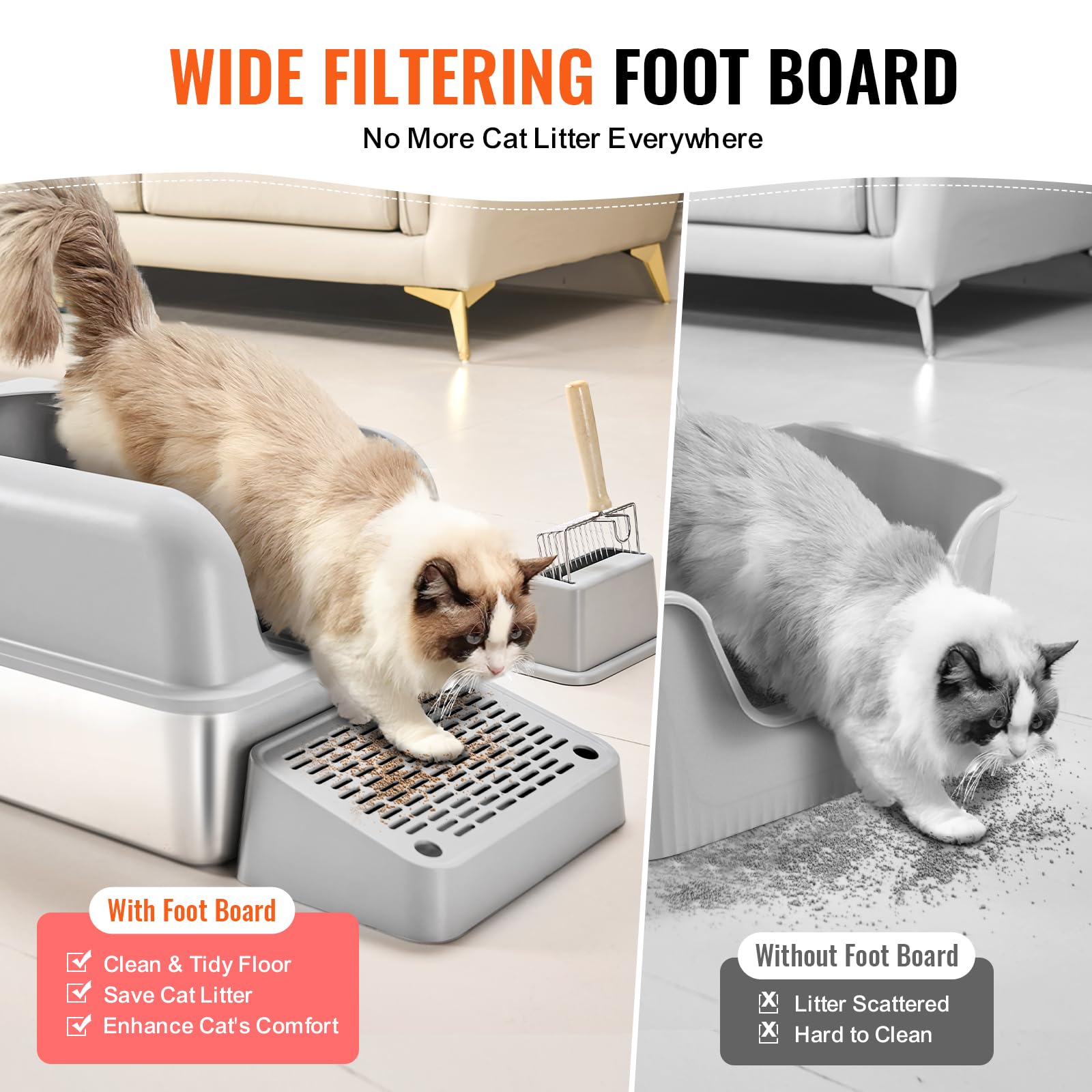 Foto 5 | Caja De Arena Para Gatos Vevor De Acero Inoxidable Xl Cerrada Con Tapa - Venta Internacional.