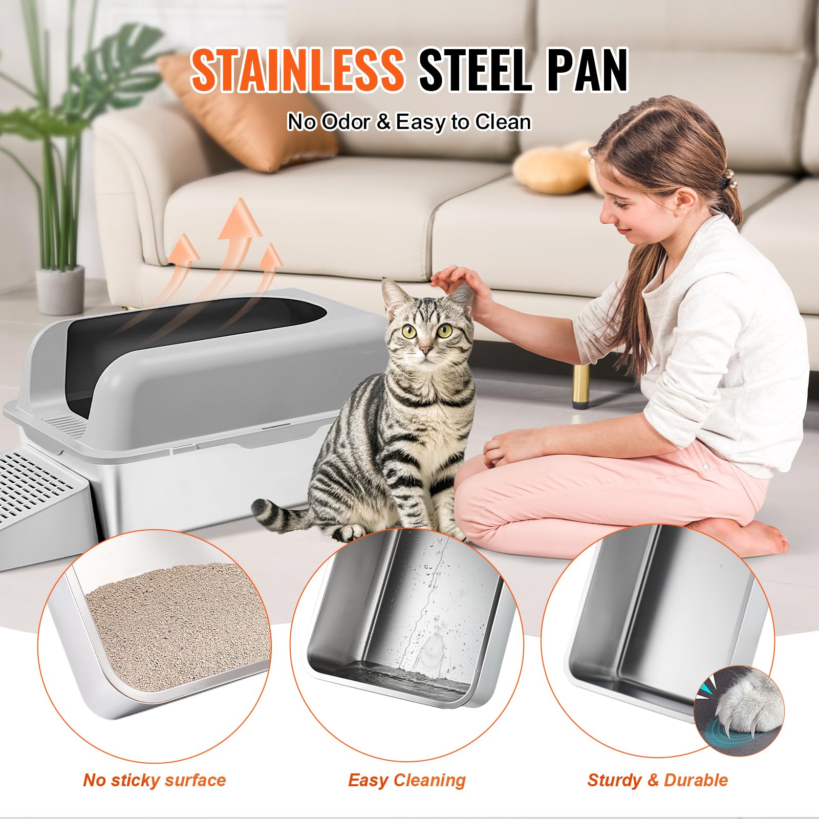 Foto 8 pulgar | Caja De Arena Para Gatos Vevor De Acero Inoxidable Xl Cerrada Con Tapa - Venta Internacional.