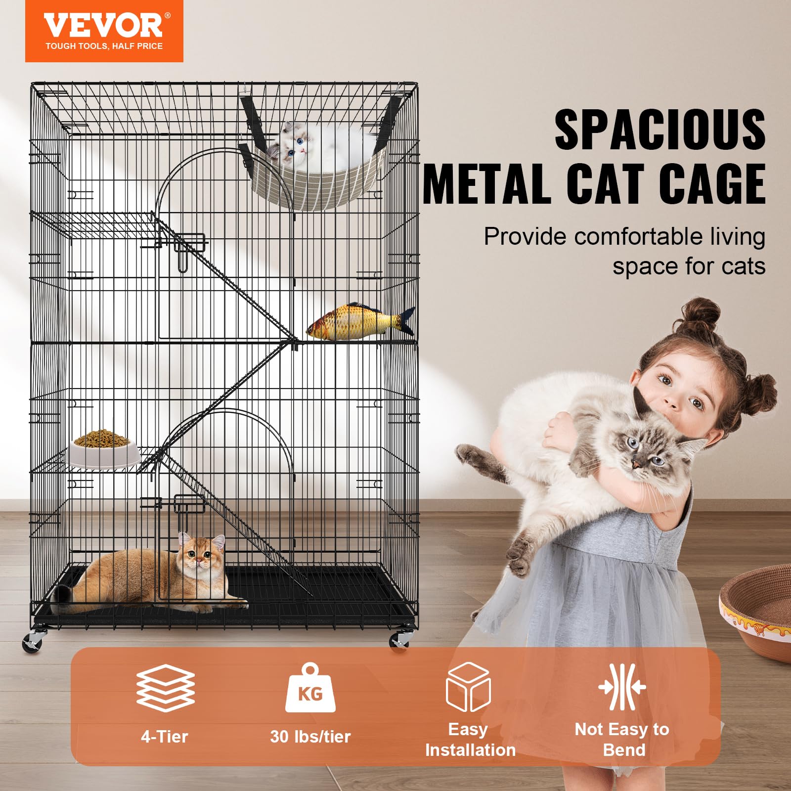 Foto 2 | Carcasa Cat Catio Vevor Catio Con Ruedas Giratorias De 4 Niveles - Venta Internacional.