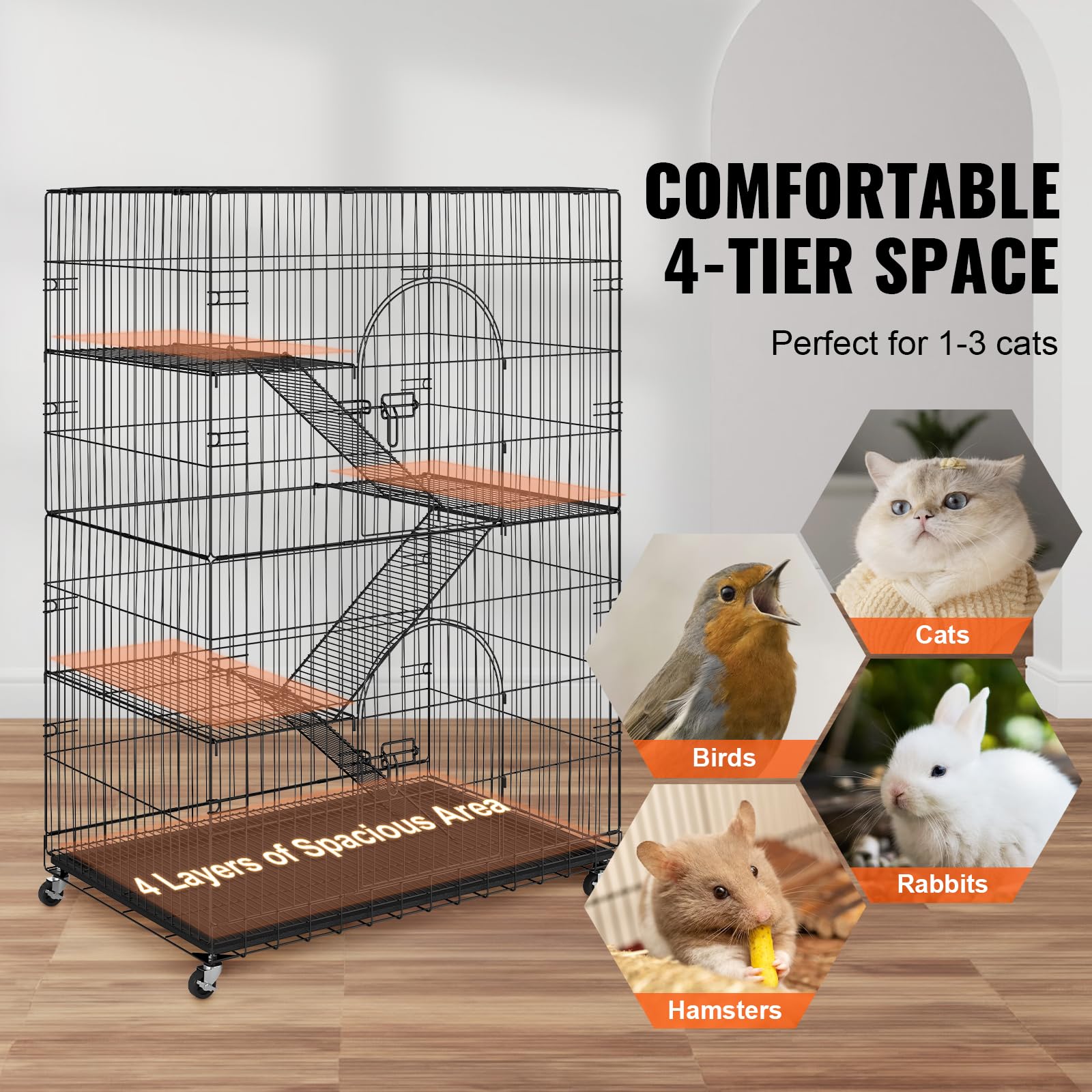 Foto 4 pulgar | Carcasa Cat Catio Vevor Catio Con Ruedas Giratorias De 4 Niveles - Venta Internacional.