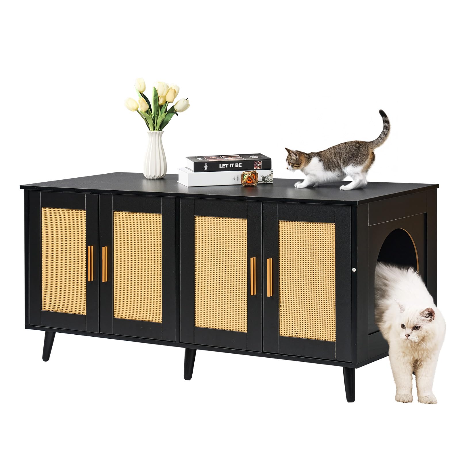 Caja De Arena Para Gatos Vevor Para 2 Gatos Con Puertas De Ratán - Venta Internacional.