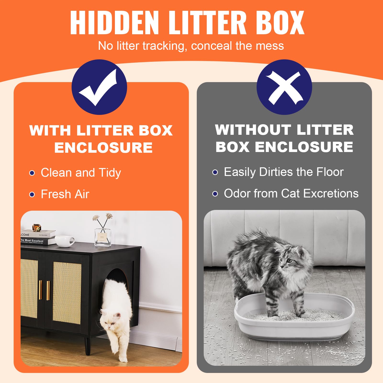 Foto 4 pulgar | Caja De Arena Para Gatos Vevor Para 2 Gatos Con Puertas De Ratán - Venta Internacional.