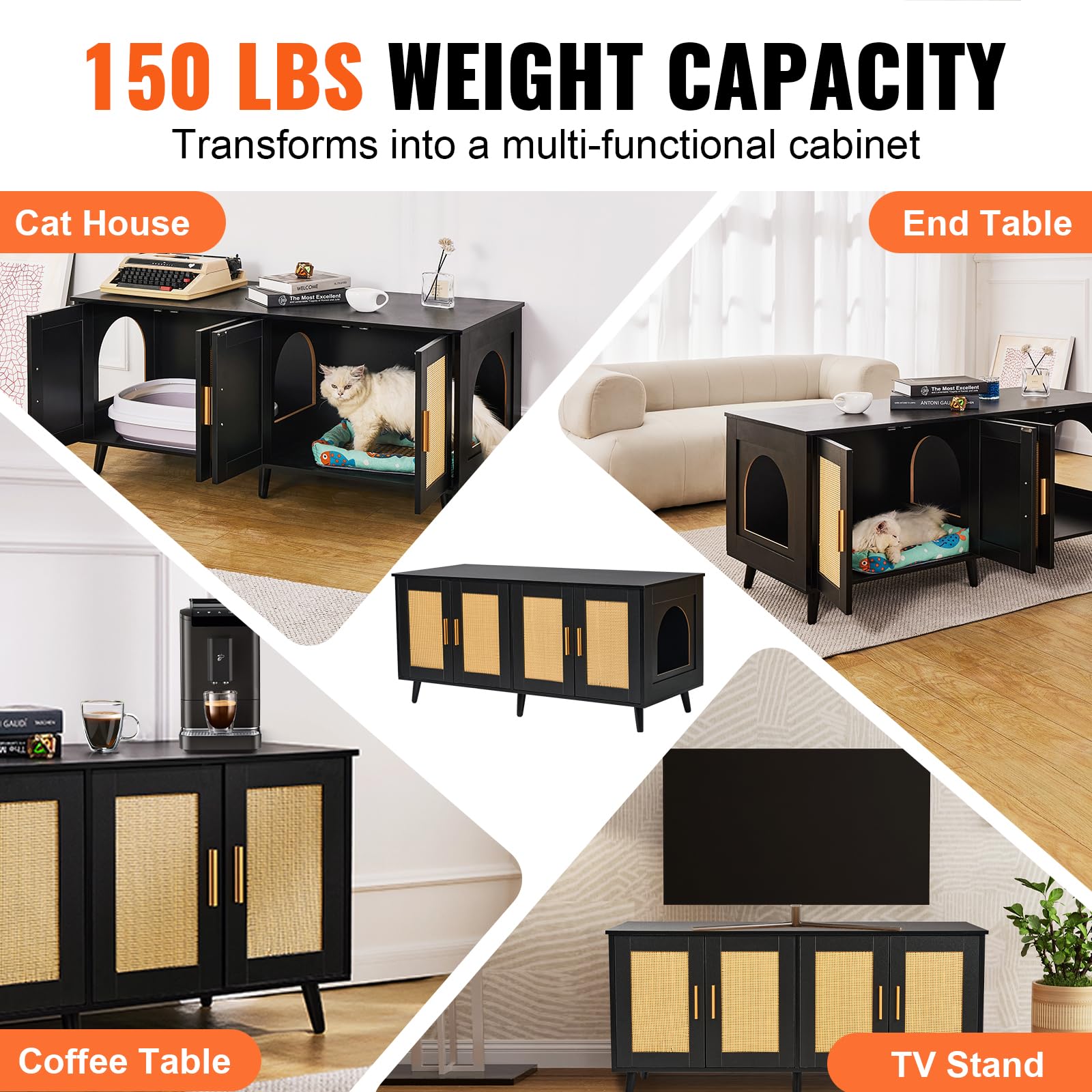 Foto 6 pulgar | Caja De Arena Para Gatos Vevor Para 2 Gatos Con Puertas De Ratán - Venta Internacional.