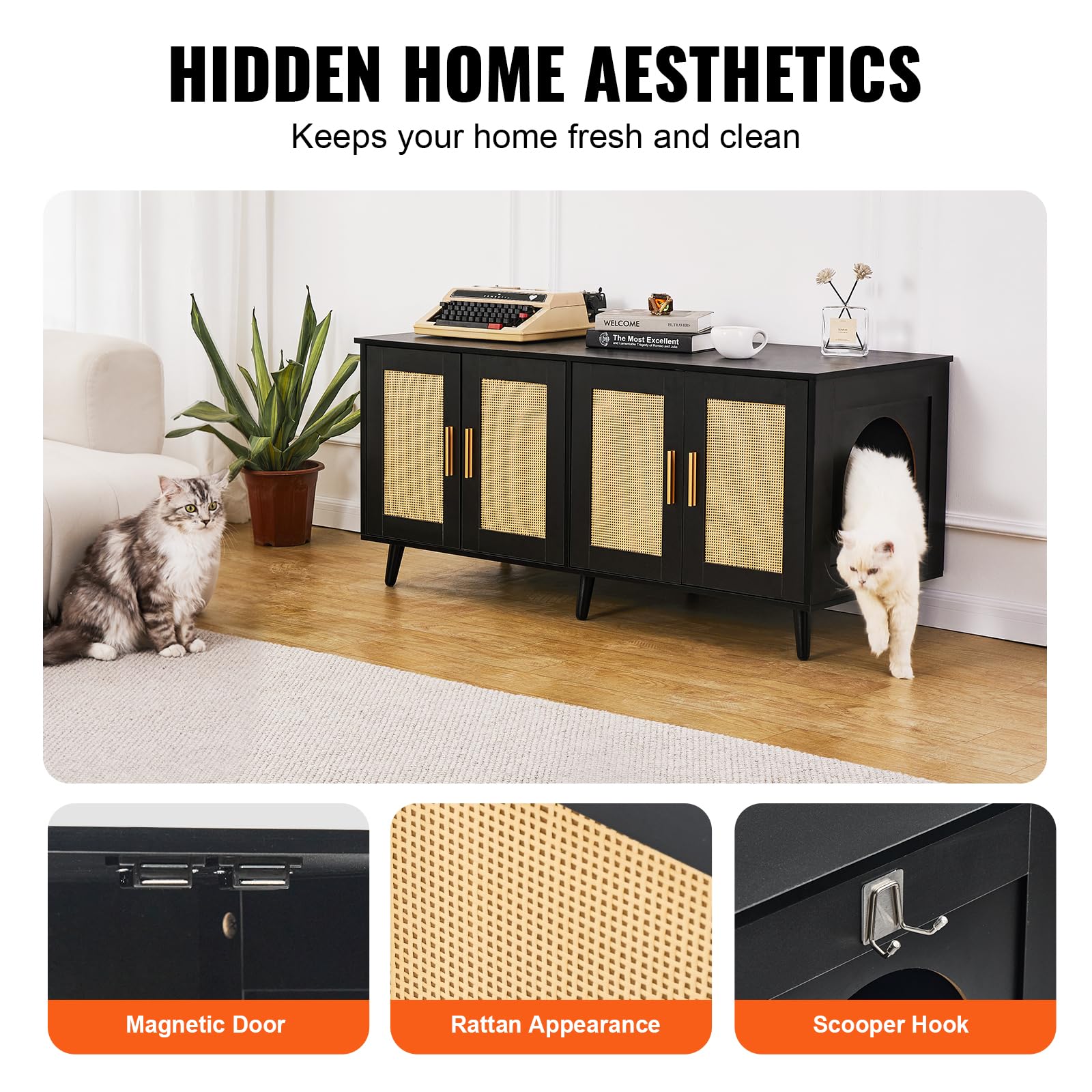 Foto 7 | Caja De Arena Para Gatos Vevor Para 2 Gatos Con Puertas De Ratán - Venta Internacional.