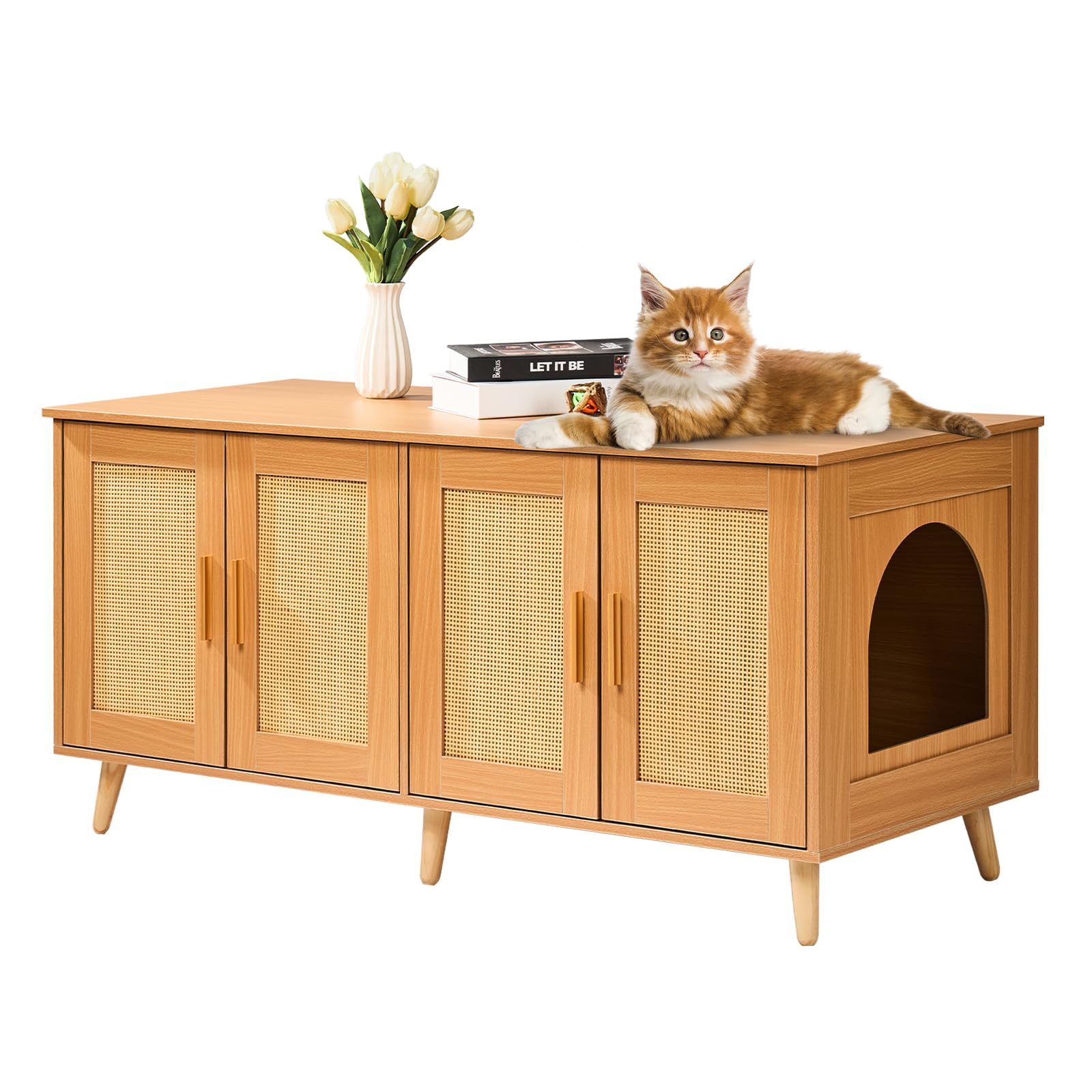 Foto 1 | Caja De Arena Para Gatos Vevor Para 2 Gatos Con Puertas De Ratán - Venta Internacional.
