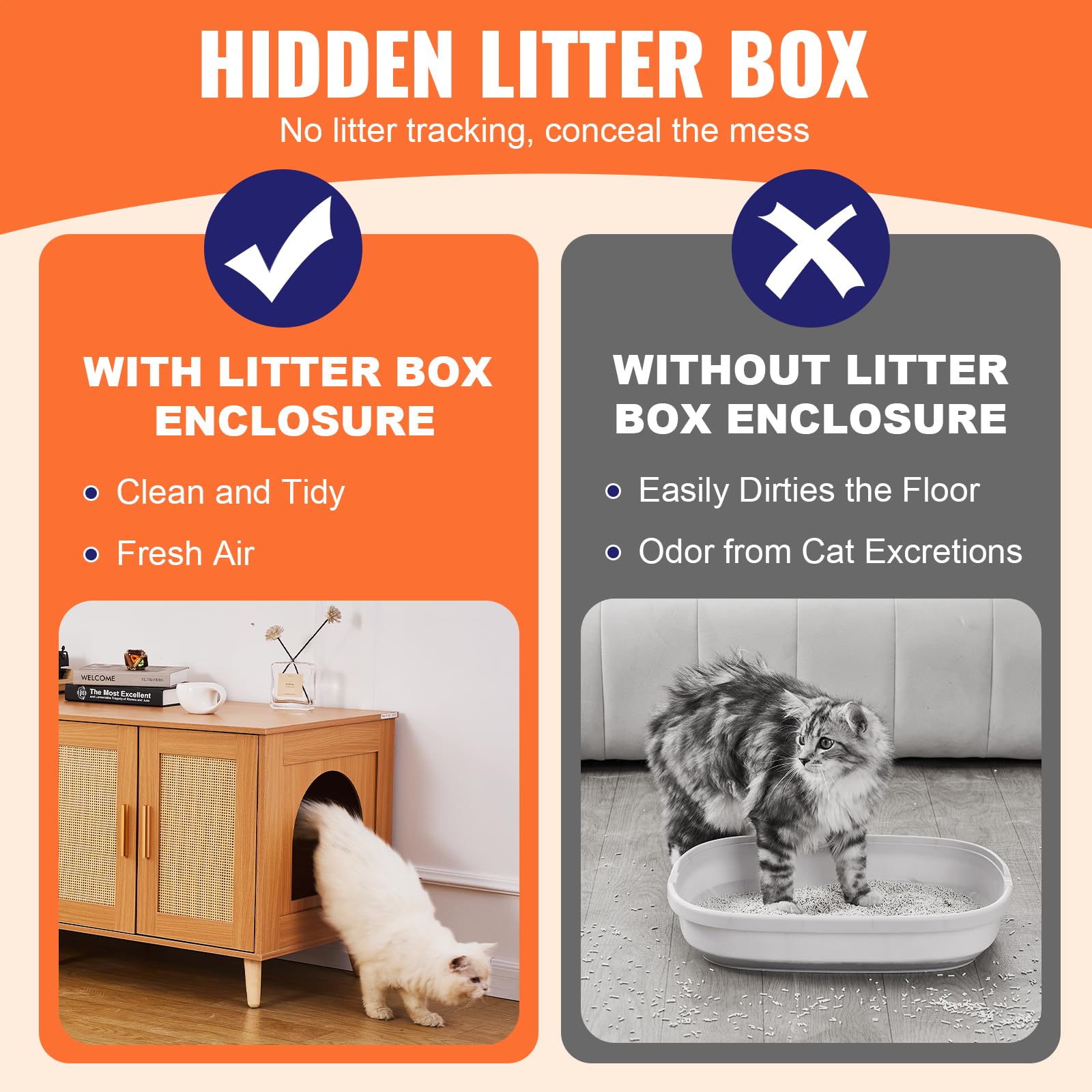 Foto 4 pulgar | Caja De Arena Para Gatos Vevor Para 2 Gatos Con Puertas De Ratán - Venta Internacional.