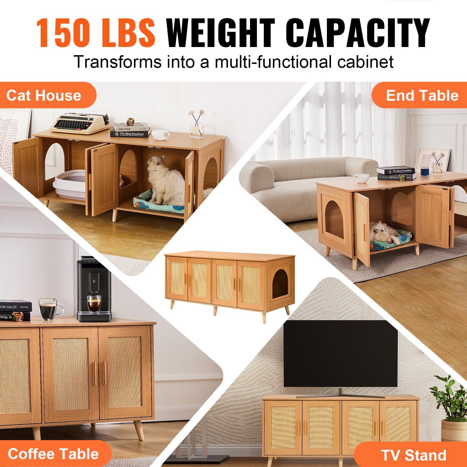 Foto 5 | Caja De Arena Para Gatos Vevor Para 2 Gatos Con Puertas De Ratán - Venta Internacional.