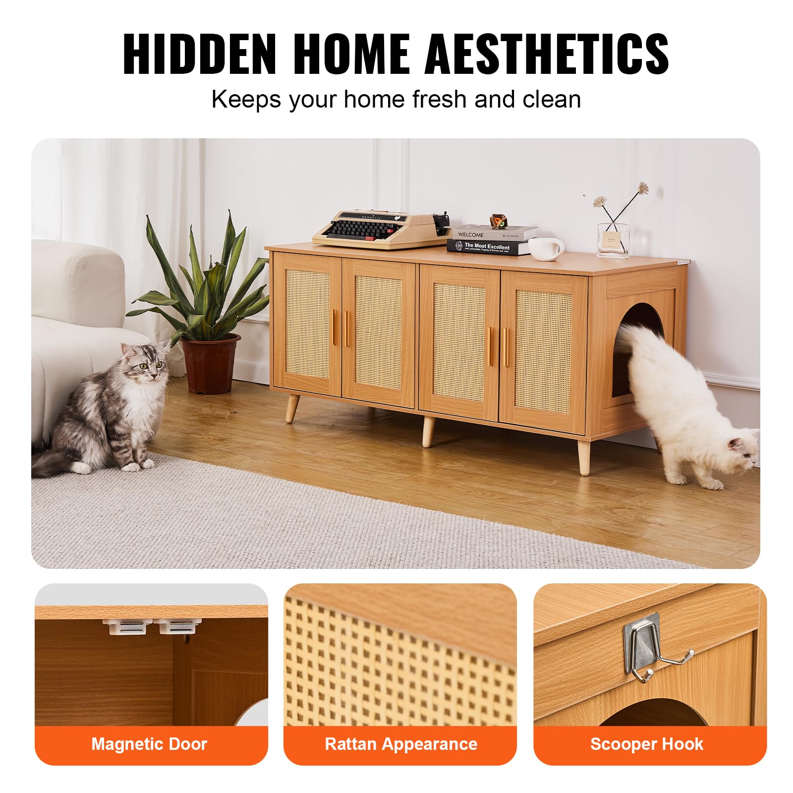 Foto 7 | Caja De Arena Para Gatos Vevor Para 2 Gatos Con Puertas De Ratán - Venta Internacional.