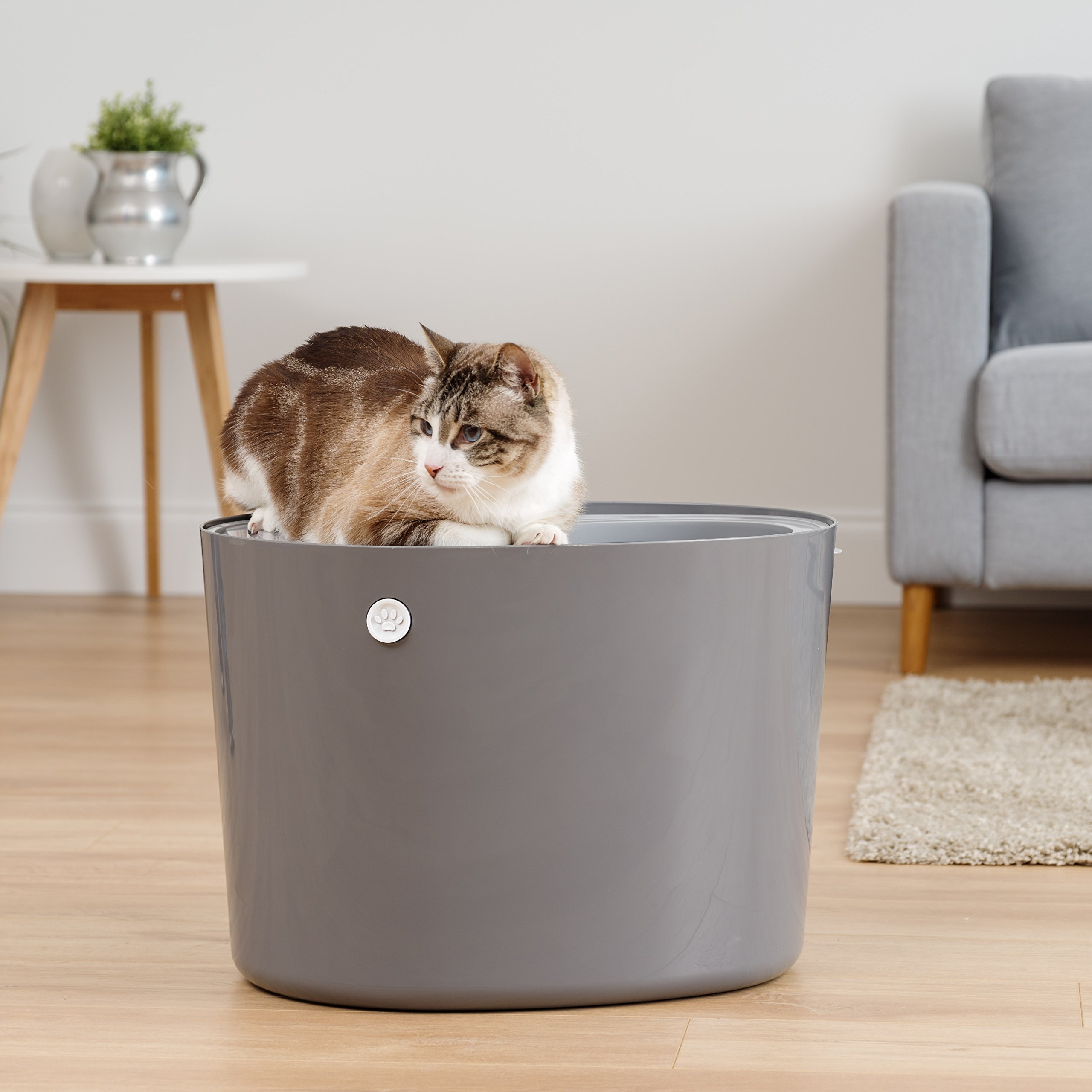 Foto 7 | Caja De Arena Para Gatos Iris Usa, Entrada Superior Con Cuchara, Gris Oscuro/blanco - Venta Internacional.