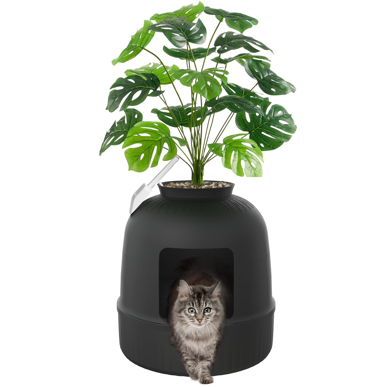 Foto 2 pulgar | Caja De Arena Lifewit Cat Con Planta Sintética Y Cuchara, Negra - Venta Internacional.