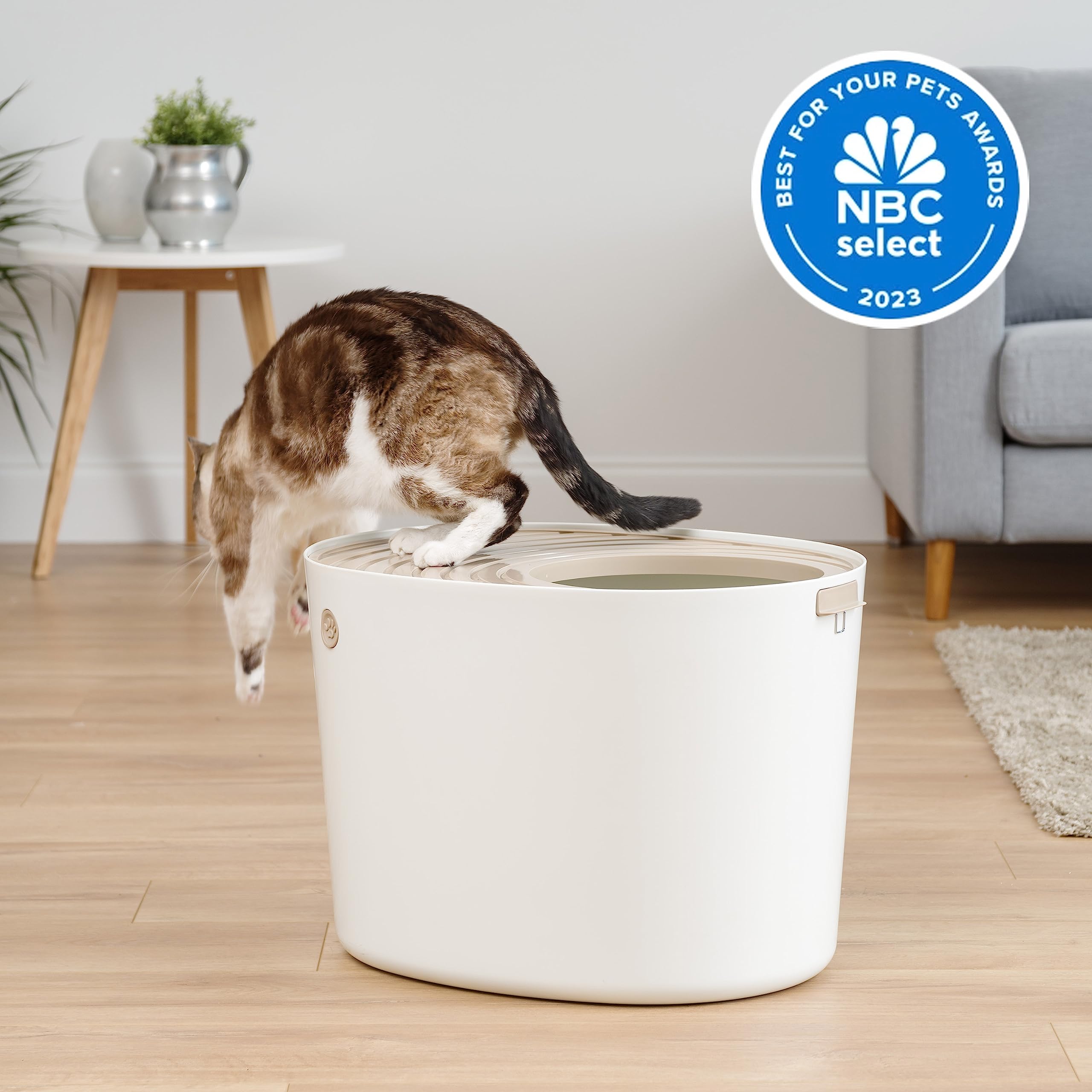 Foto 4 pulgar | Caja De Arena Para Gatos Iris Usa, Entrada Superior Con Cuchara, Blanco/beige - Venta Internacional.