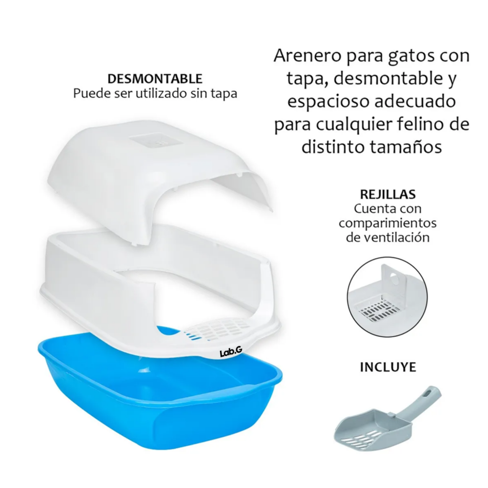 Foto 3 | Arenero Cerrado Para Gato Con Pala Puerta Lab.g, Azul Cielo Blanco