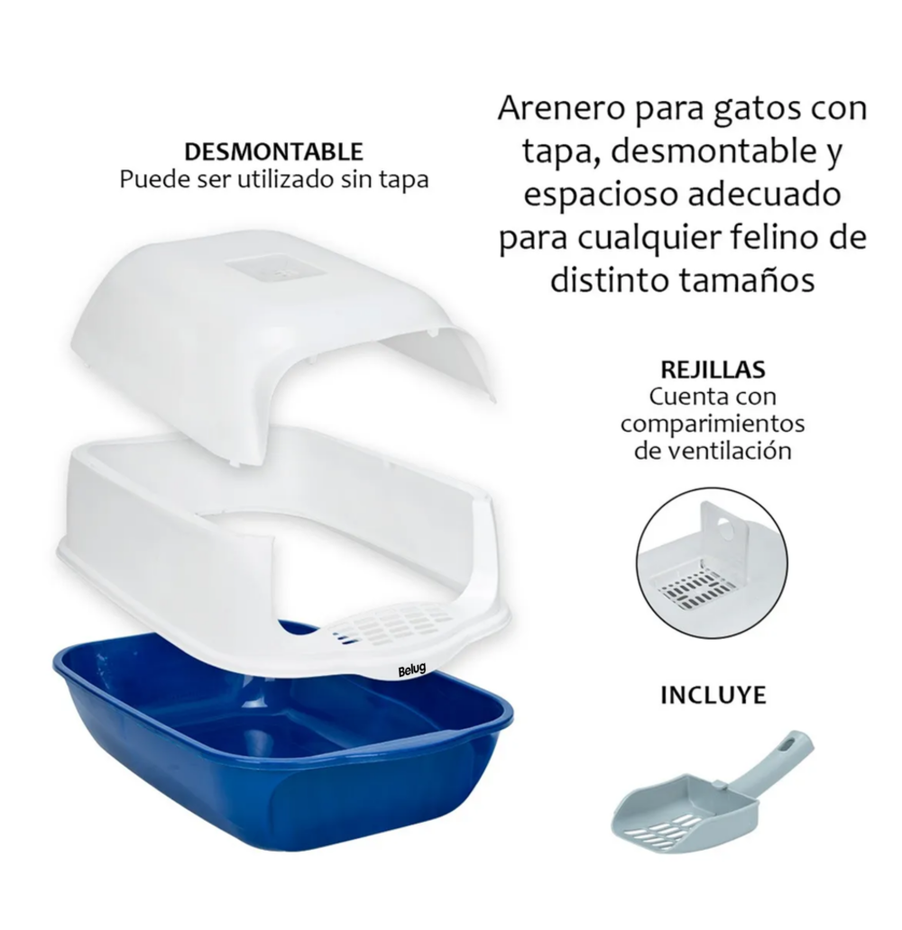Foto 4 pulgar | Arenero Cerrado Para Gato Con Pala Puerta Belug, Azul Marino Blanco